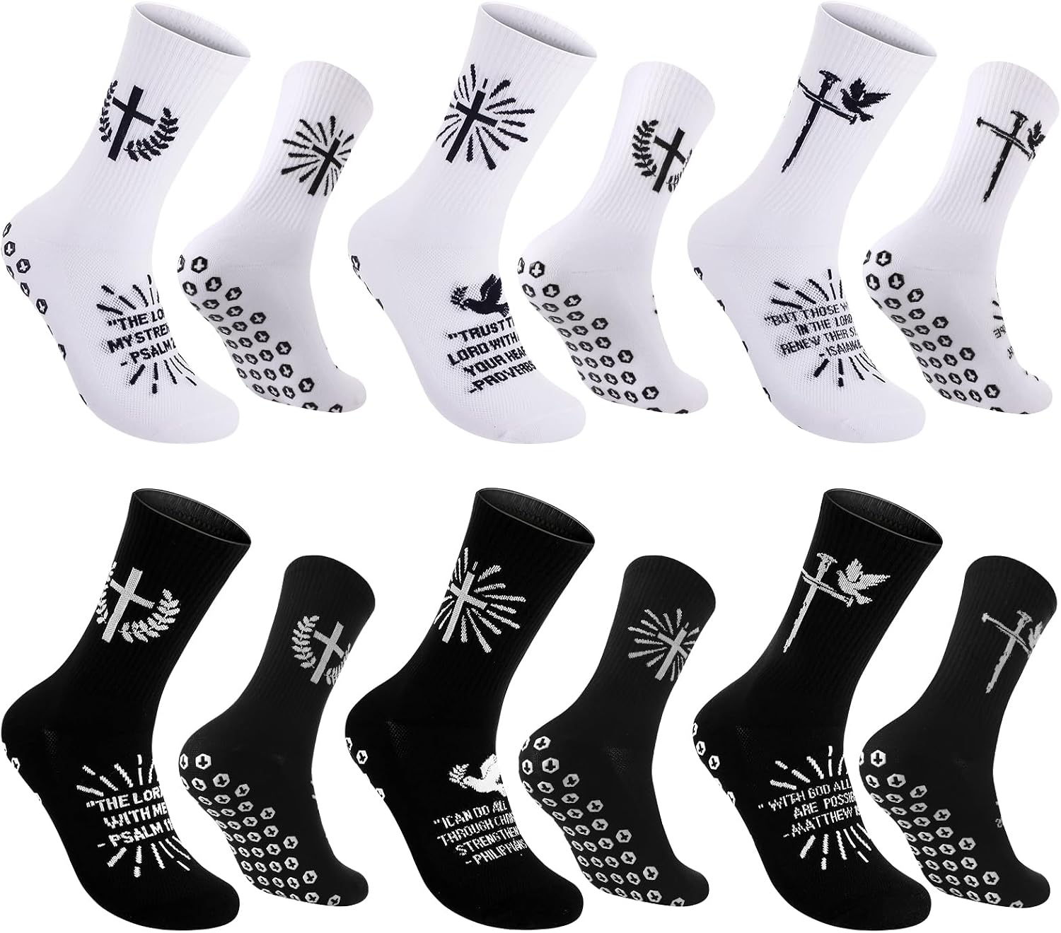 Cross Grip Soccer Socks 6-13 US - 4/6 Pairs Anti Slip Christian Bible Athletic Socks for Father's Day