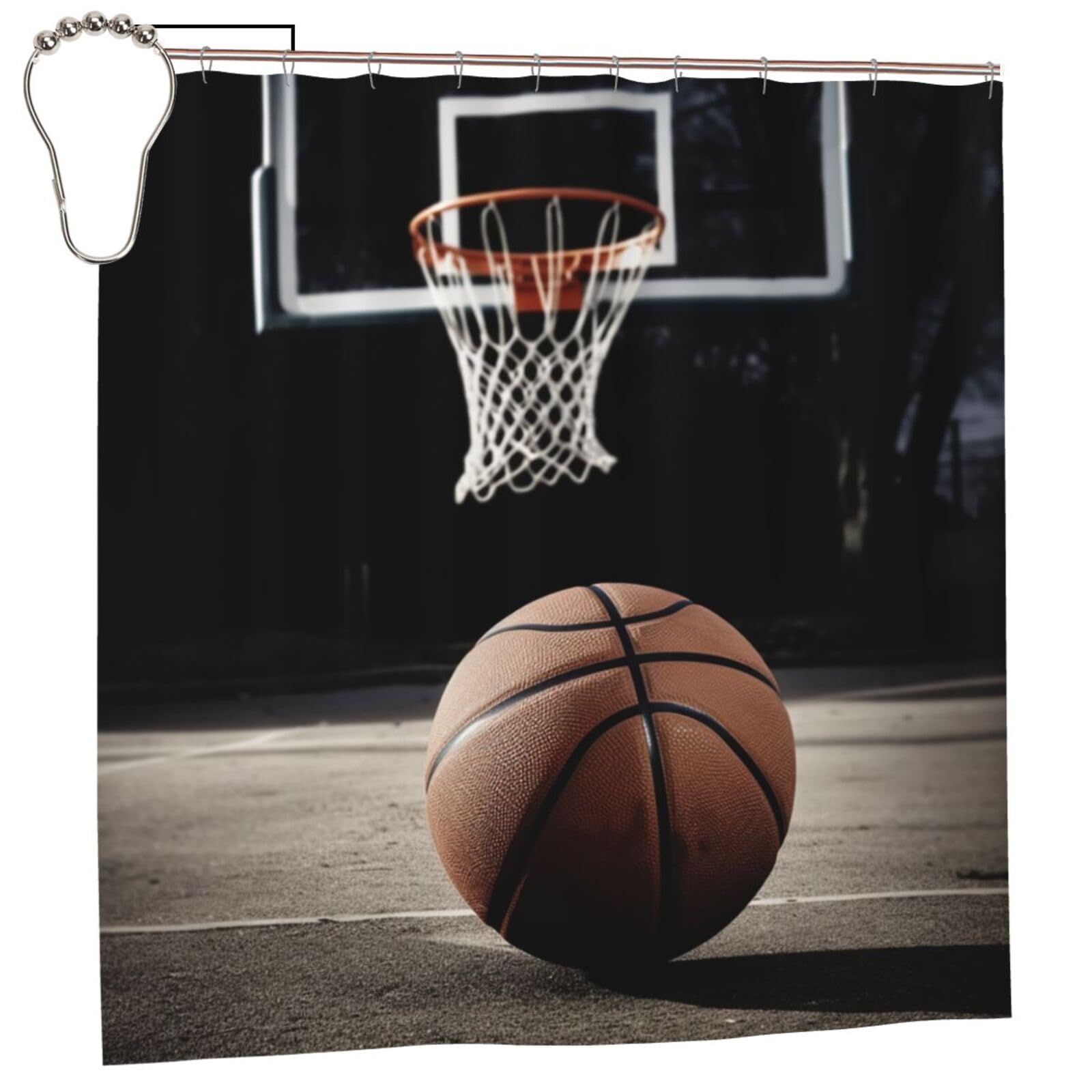 FodPand Basketball Shower Curtain 70"x70" Waterproof Long Bathroom Curtain Heavy Duty Thick Cloth Bath Curtain Set with Hooks, Modern Abstract Art Pattern Bathroom Shower Curtains