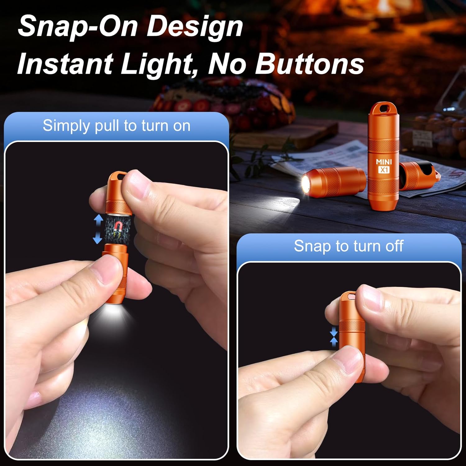 EDC Mini Flashlights High Lumens LED Pocket Keychain Magnetic Activation Flashlight Type-C Rechargeable Small Flashlight Long Battery Life & Long Illumination Distance -LT090 Mini X1 (2, Orange)