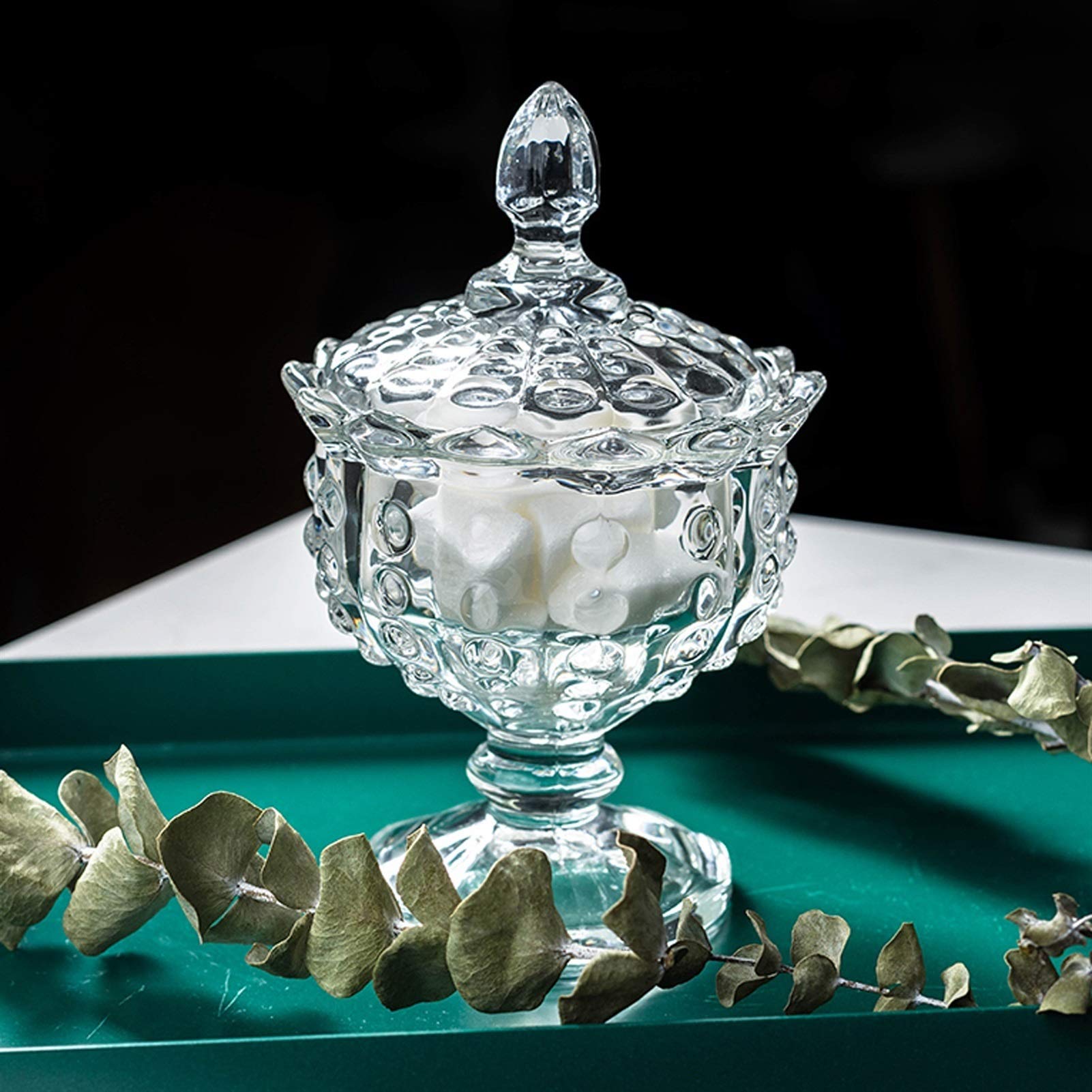 sucrier Bol à Sucre en Verre Tall Sugar Bowl Fleur Thé Réservoir Transparent Cube Cube Cube Bol avec Couvercle Anti-poussière (Trois Styles) Bocal à Bonbons (Color : C)