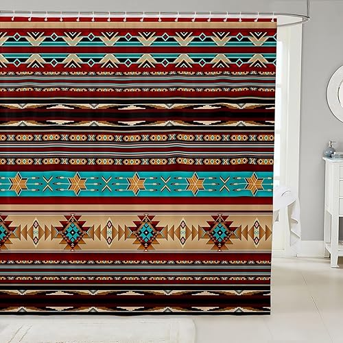 Miniatura 10 de Cortina de baño azteca de 72 pulgadas de ancho x 72 pulgadas de largo, cortina de ducha étnica tribal con flechas occidentales, juego de cortina