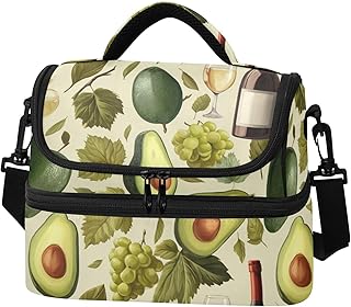 ALAZA Wine Grapes Avocado Insulated Lunch Bag Double Decker Reusable Cooler Tote Shoulder Bag for Women Men Picnic Camping Work Office Beach College