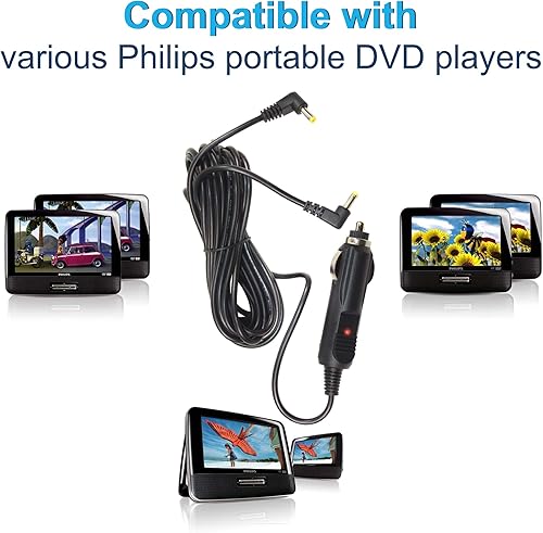 Miniatura 4 de HQRP Cargador de coche compatible con Philips 7 9 10 pulgadas Reposacabezas de pantalla dual reproductor de DVD portátil LY-02 AY-4133 AY-4128