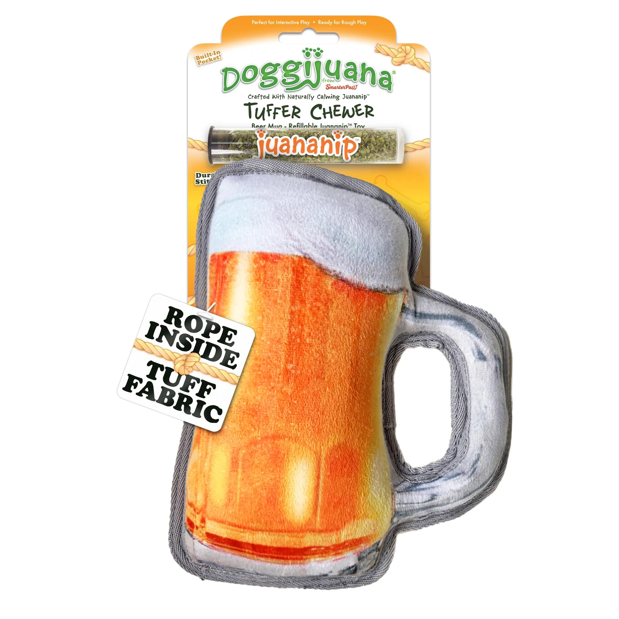 Doggijuana Tuffer Chewer - Interactive Dog Chew Toy with Juananip Refill | Refillable Durable Dog Toy for Engaging Play and Natural Calming (Beer Mug Toy)