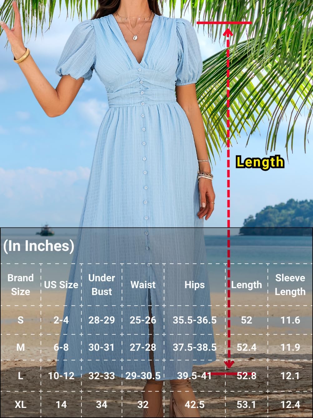 Women Casual Summer Flowy Maxi Dress, A Line Deep V Puff Sleeve Dresses, Empire Waist Smocked Wedding Guest Outfit - Image 6