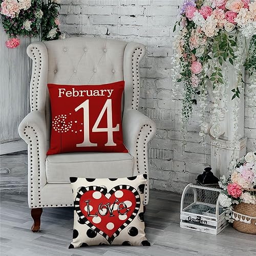 Miniatura 5 de MODOVOS Juego de 4 fundas de almohada de 20 x 20 pulgadas para el día de San Valentín, diseño de lunares, diseño de corazones de amor, decoración de