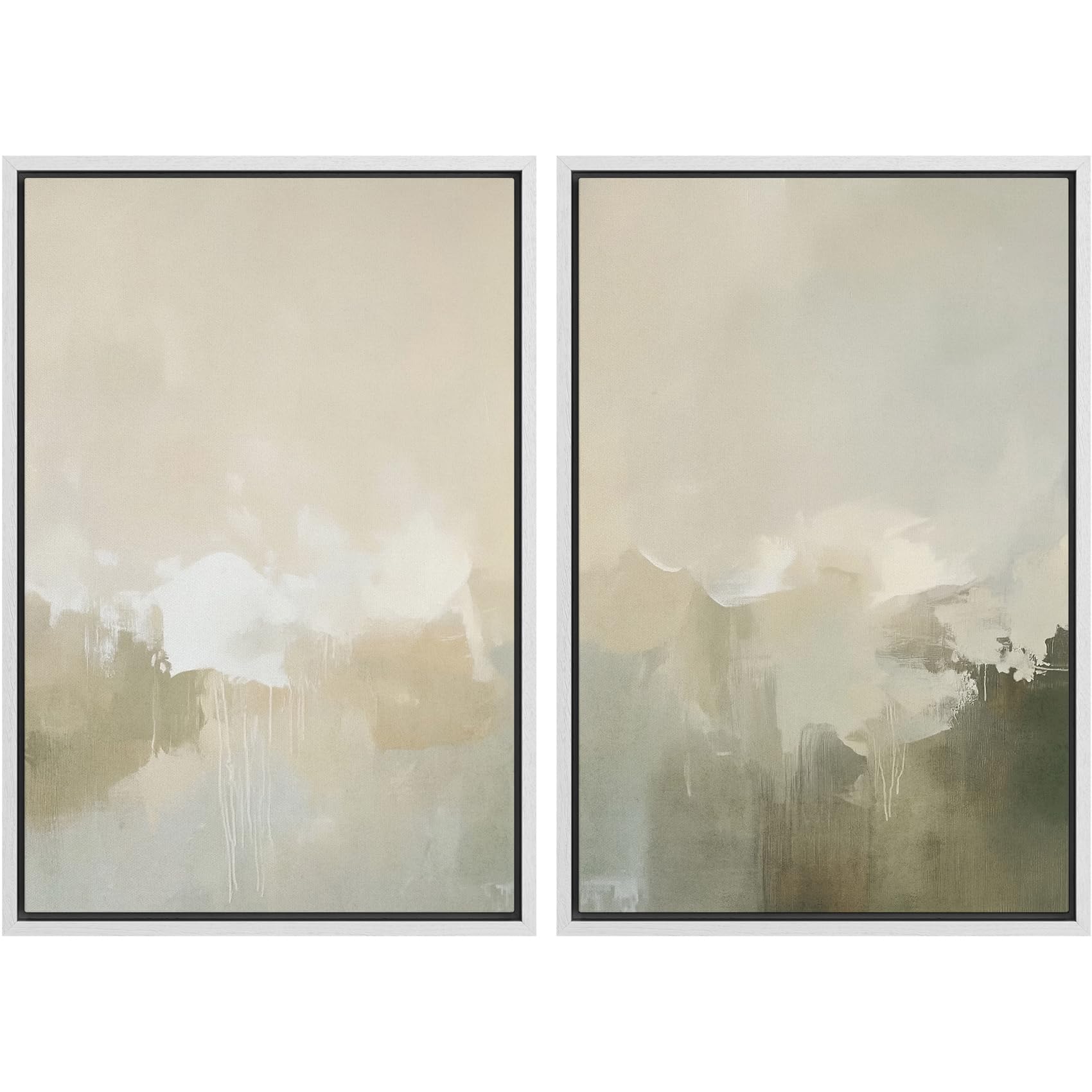 MUDECOR Framed Canvas Print Wall Art Set Watercolor Pastel Green Tan Landscape Abstract Shapes Illustrations Modern Art Decorative Contemporary for Living Room, Bedroom, Office - 16"x24"x2 Natural — view 58