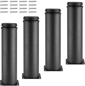 4pcs 8 Inch / 200mm Adjustable Furniture Legs, Matte Black Metal Legs Stainless Steel Replacement Legs for Sofa Couch Cabinets Shelves DIY Furniture