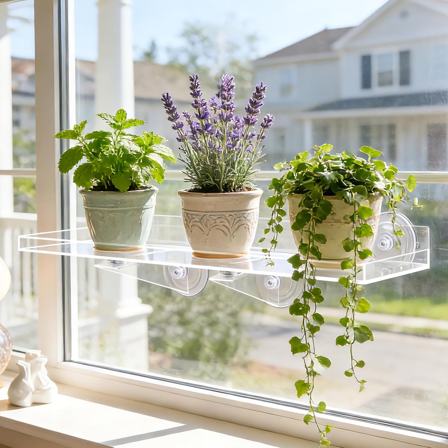2PCS Window Plant Shelves, 15.7 X 5.9inch Clear Acrylic Floating Shelf Strong Suction Cup Plant Holder with Bracket, Window Shelf for Plants Indoor