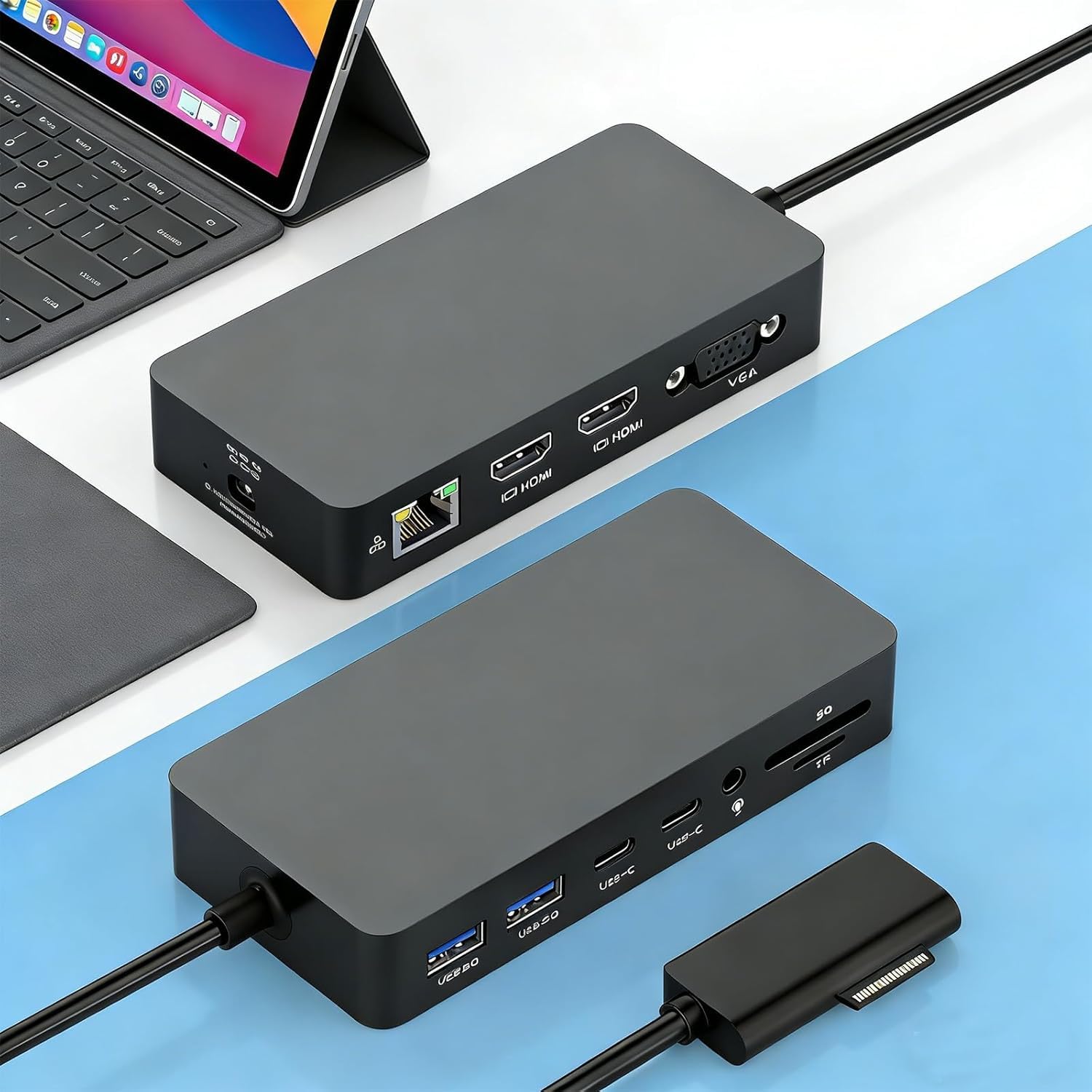 Microsoft Surface Docking Station Nuovo Surface Dock 12 in 1 con potenza 72W con 4K HDMI +VGA, Docking Station con 100Mbps Ethernet SD/TF USB PD per Surface Pro 11/10/9/8/X/7/6/5,Laptop Go 1/2/3,Book