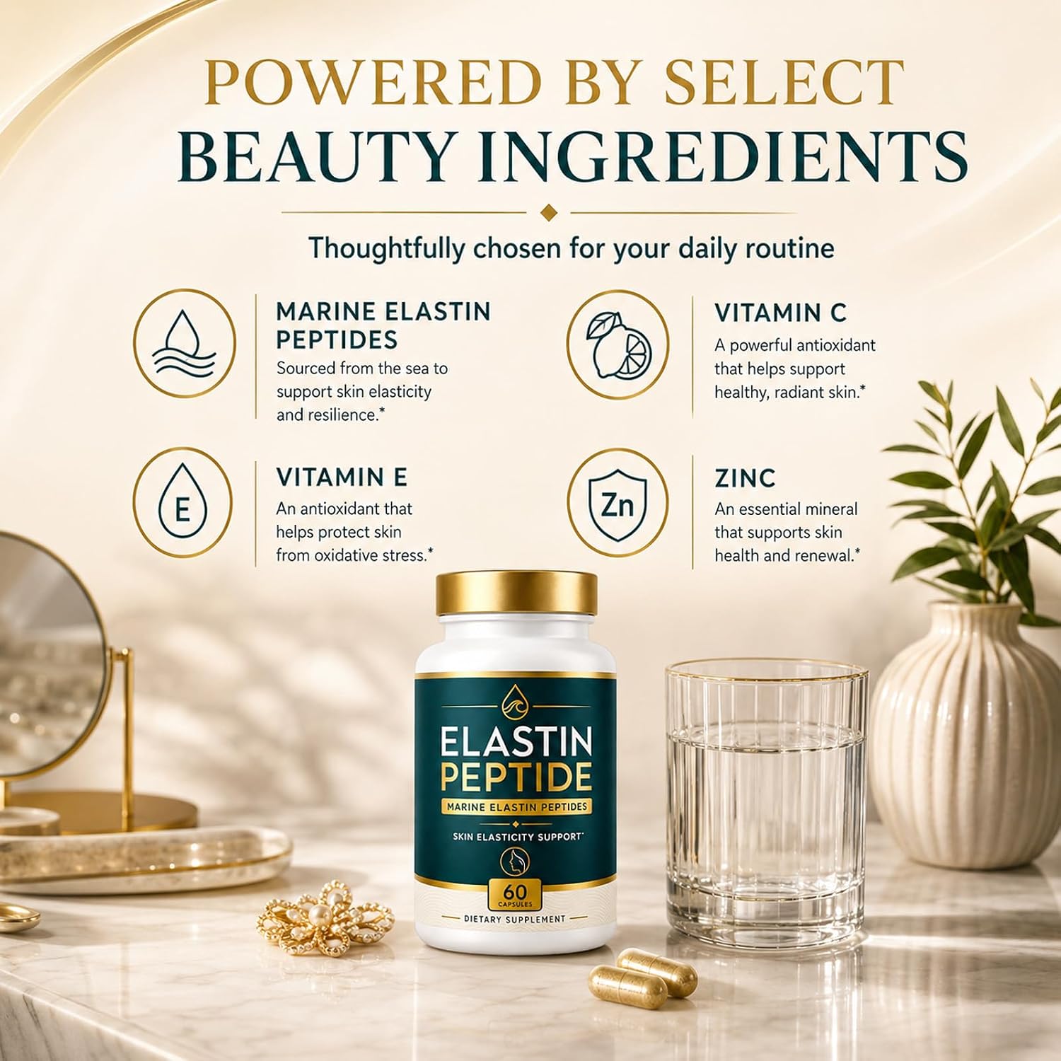 Elastin Peptide Skin Tightening 𝐒𝐮𝐩𝐩𝐥𝐞𝐦𝐞𝐧𝐭, Skin Elasticity, Easy Daily Routine, 60 Count