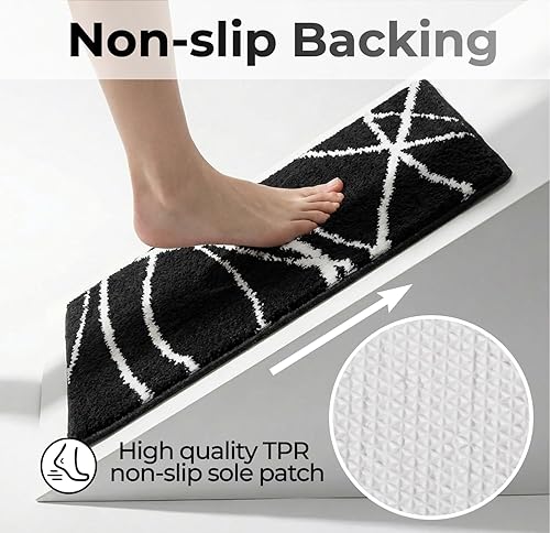 Miniatura 6 de TITITEX Alfombra de baño de lujo con línea curva negra, 16x24 pulgadas. Alfombras de baño de microfibra clásicas, extra suaves y absorbentes.