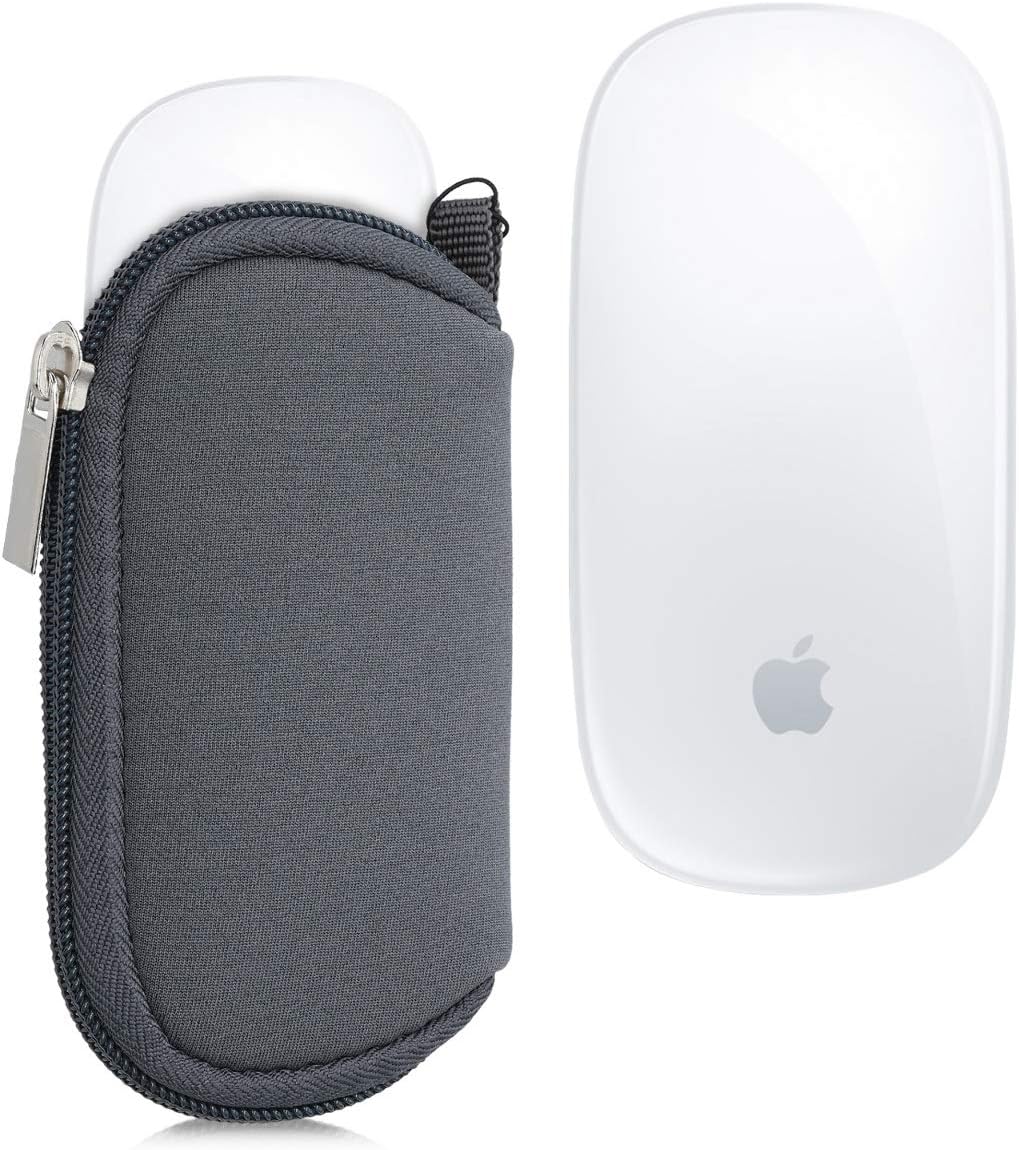 kwmobile Mouse Case for Apple Magic Mouse 1/2 Case - Neoprene Travel Pouch with Zipper - Carry Bag - Protector - Grey image 5