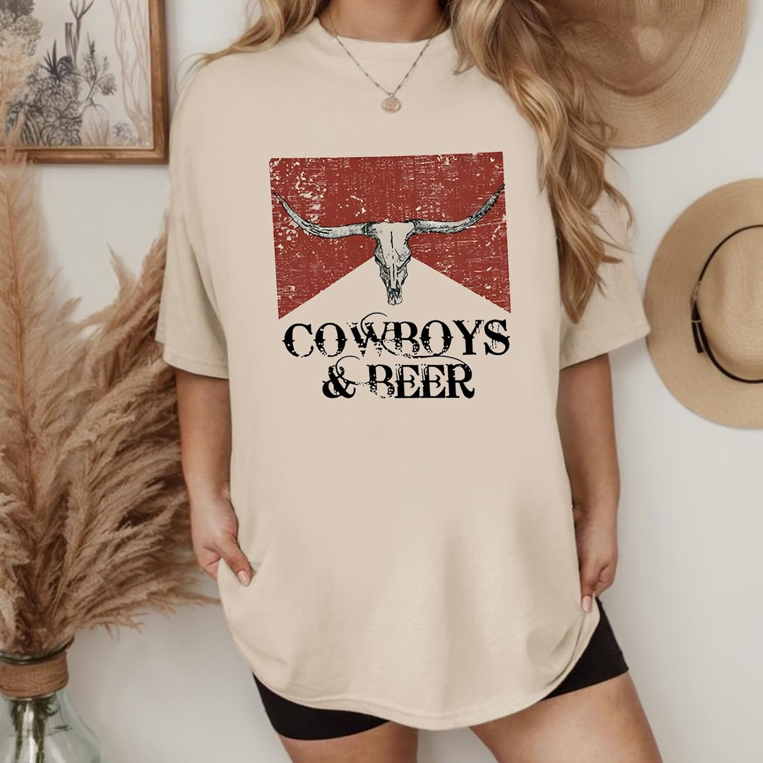 Cowboy Beer Shirts for Women Oversized Western Rodeo Shirt Cowgirl Vintage Cow Skull Graphic Tees Country Music Tops - Image 3