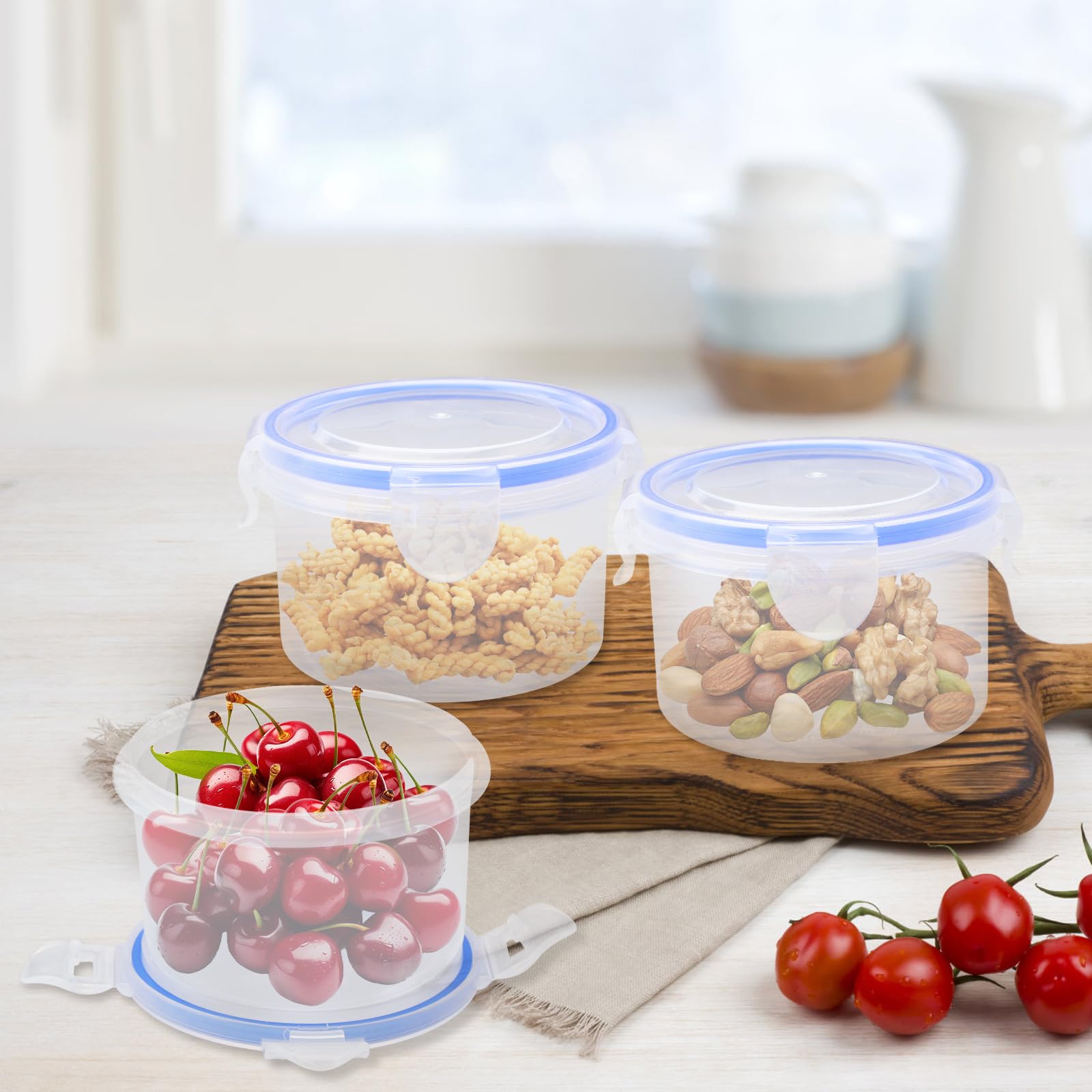 6 Contenitori Salvafreschezza Rotondi In Plastica PP Con Coperchio Ermetico, 300 Ml Ciascuno, Impilabili, Adatti A Microonde E Freezer - 2