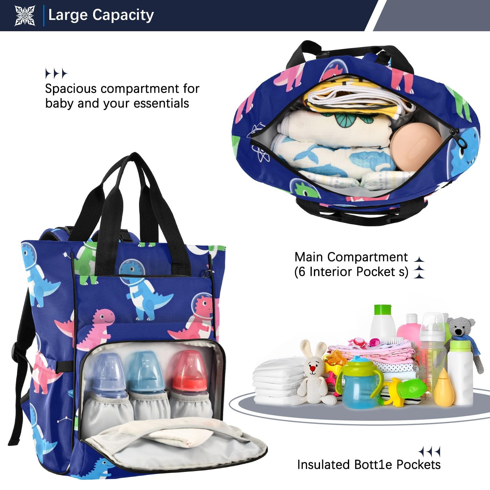 zaino per pannolini Cute Space Dinosaurs Navy