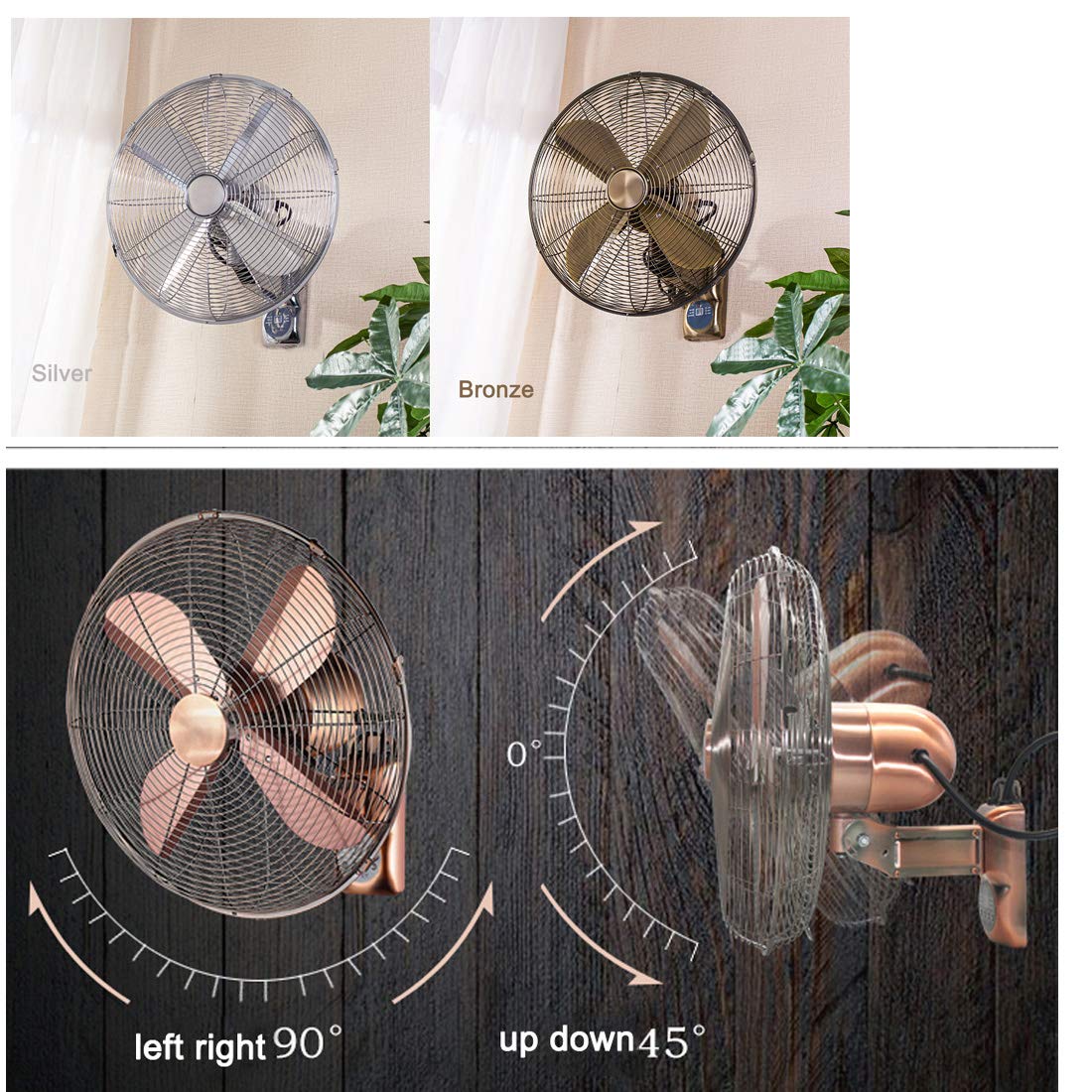 Ventilatore da Parete, Ventilatore Silenzioso a Risparmio energetico con Telecomando per casa/Ufficio, 18 Pollici(Bronzo-18 Pollici (50 x 55 x 30 cm)