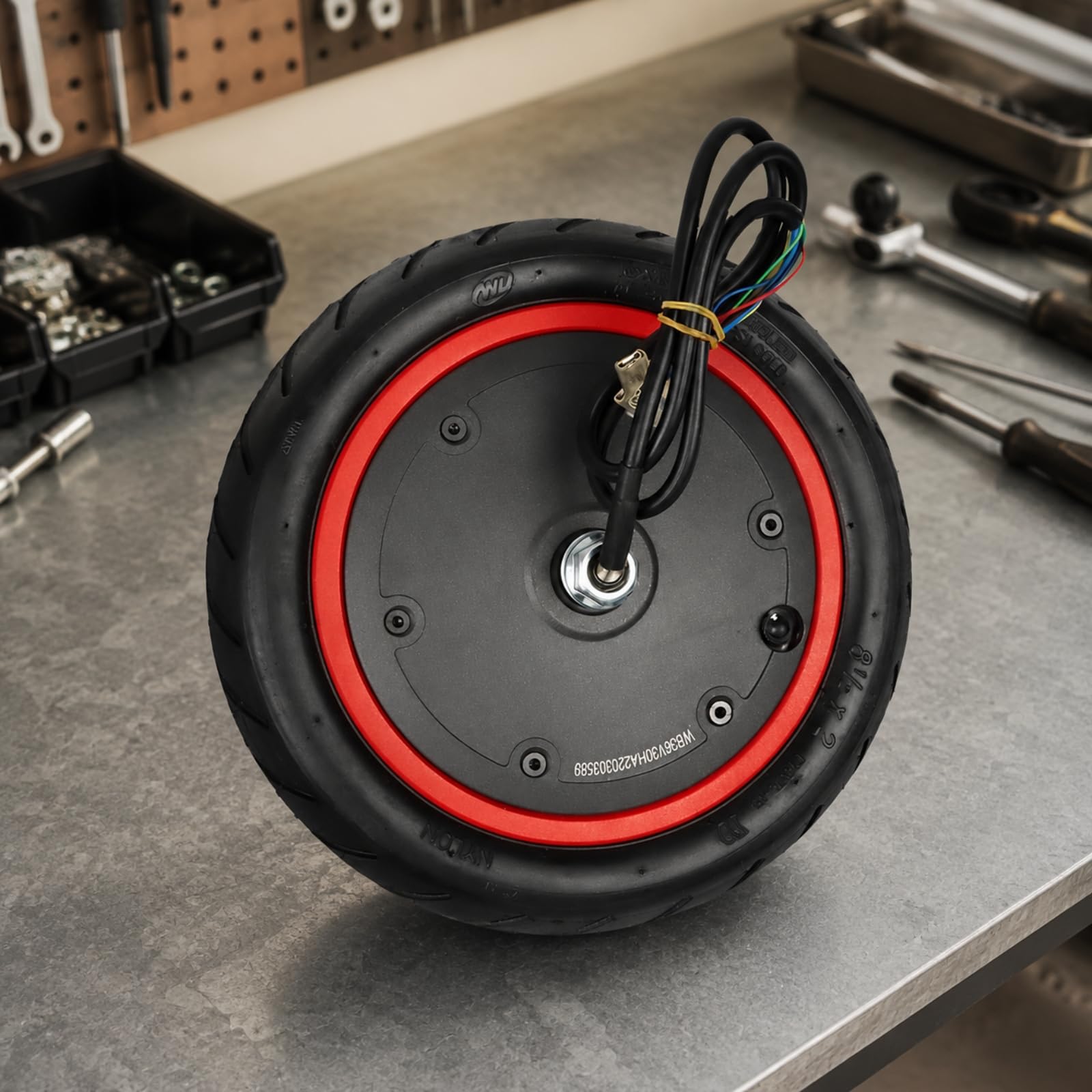 Unità di Trazione per Scooter Elettrico Ruota Motorizzata 36V 350W Gruppo Ruota Completo con Dado Assiale Integrato Cavo Multicontatto Montaggio