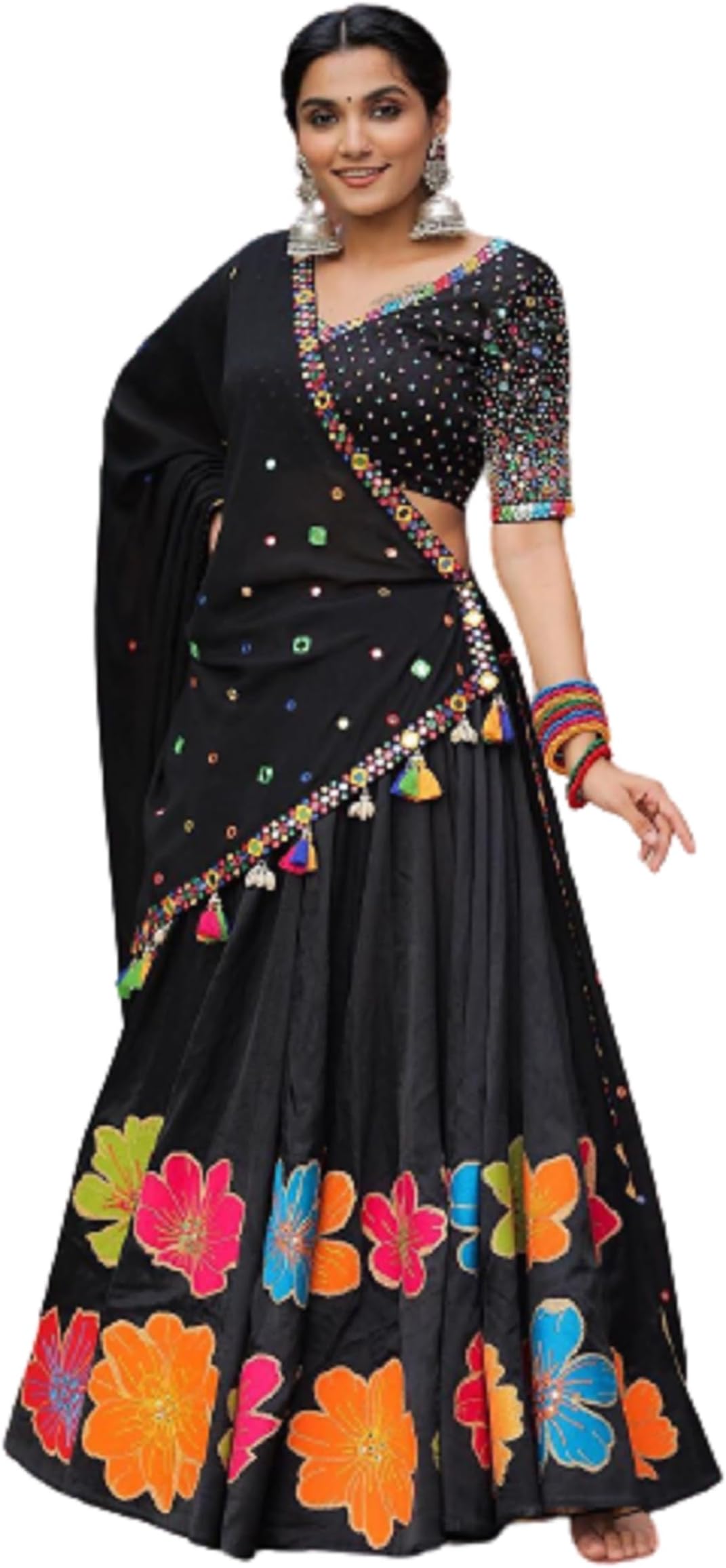 Royalstyle Women's Mirror Work Lehenga Choli For Special Events Black Color