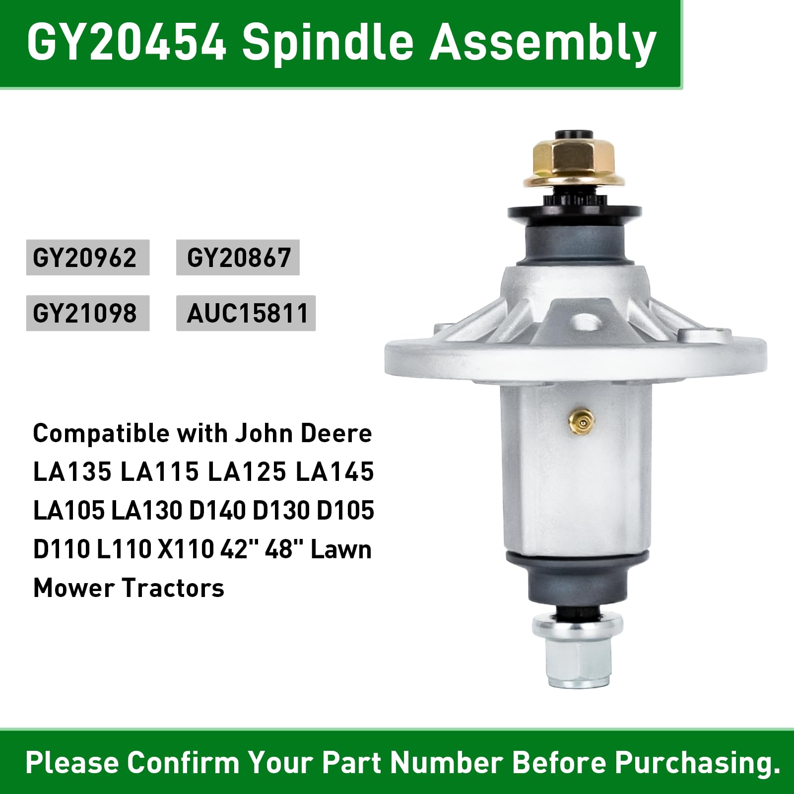 Ensemble de broche GY20454 compatible avec John Deere LA135 LA115 LA125 LA145 LA105 LA130 D140 D130 D105 D110 L110 X110 106,7 cm 122 cm Remplace GY209. 62 GY20867 GY21098 AUC15811 Lot de 2