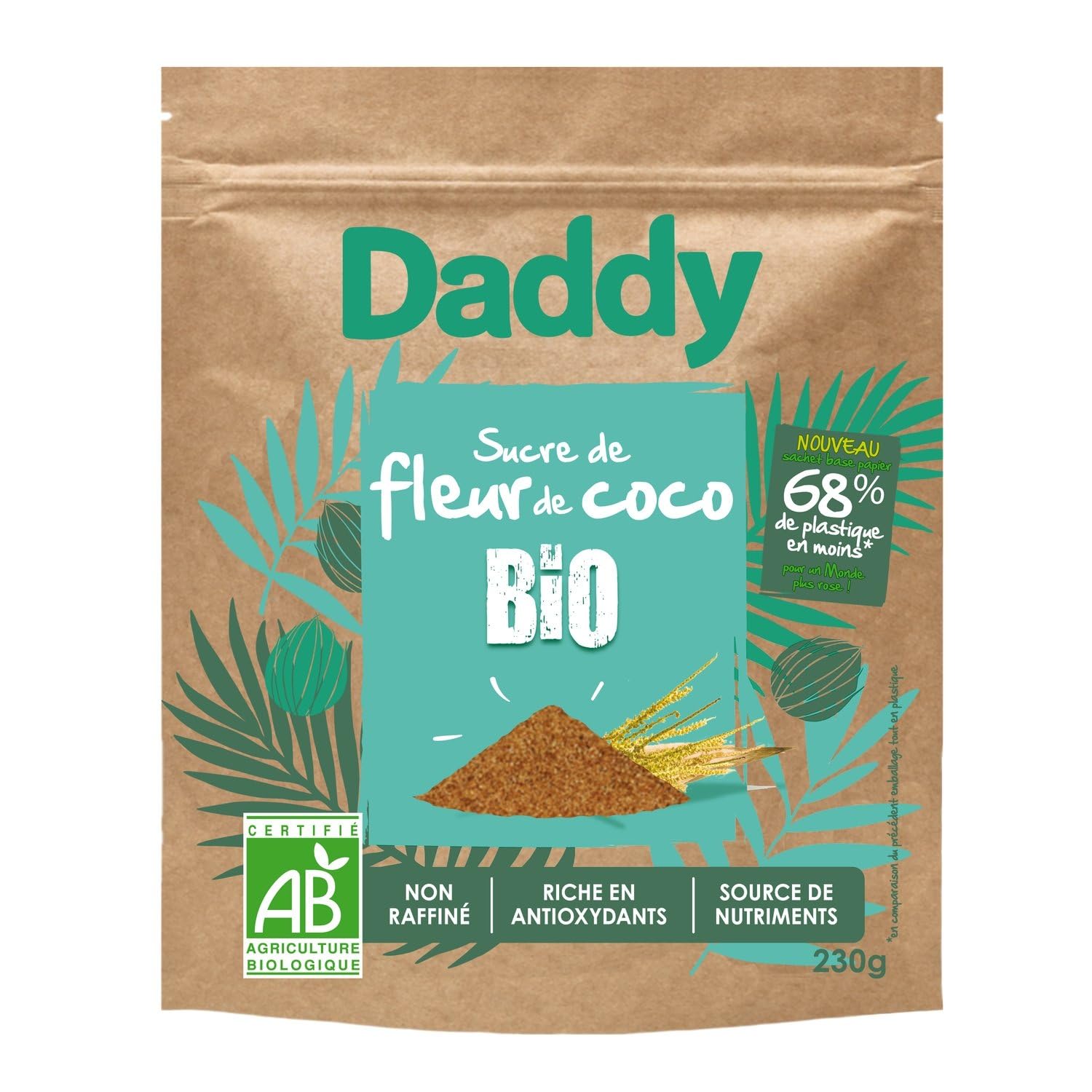 DADDY – Sucre Bio de Fleur de Coco, Douceur Naturelle au Goût Caramélisé, Sachet 230g - Lot de 3 - vendu par Lot