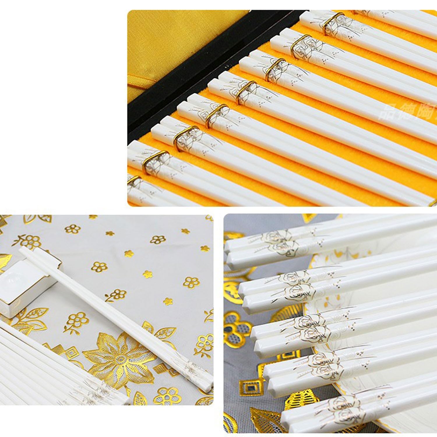 Baguettes en métal réutilisables, 10 Paires de Baguettes en céramique, Baguettes en céramique de Style européen pour Un Usage Domestique (F 25 cm) (D 25 cm)