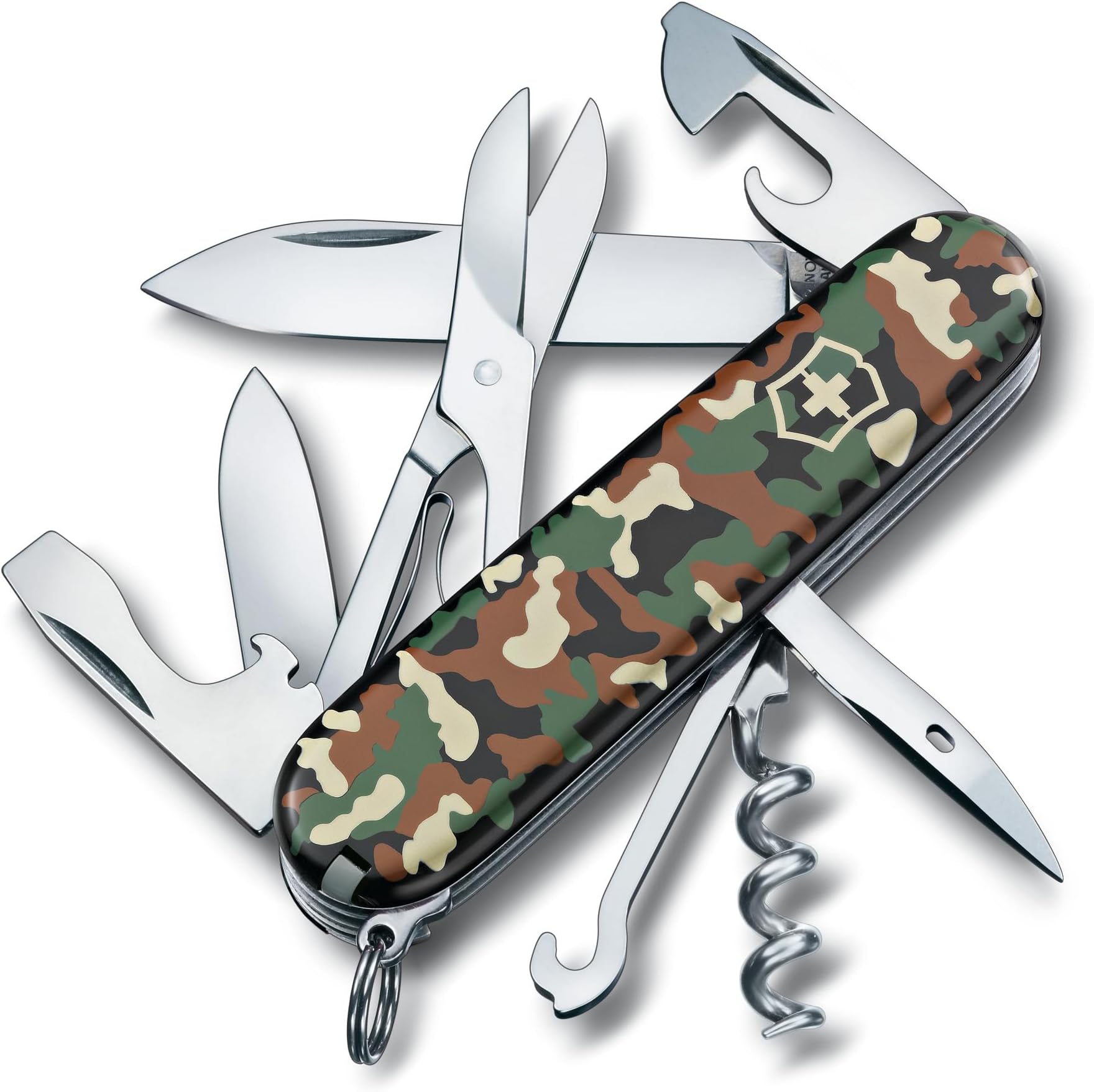 Victorinox Climber Swiss Army Pocket Knife, Medium, Multi Tool, 14 Functions, Blade, Bottle Opener, Camouflage