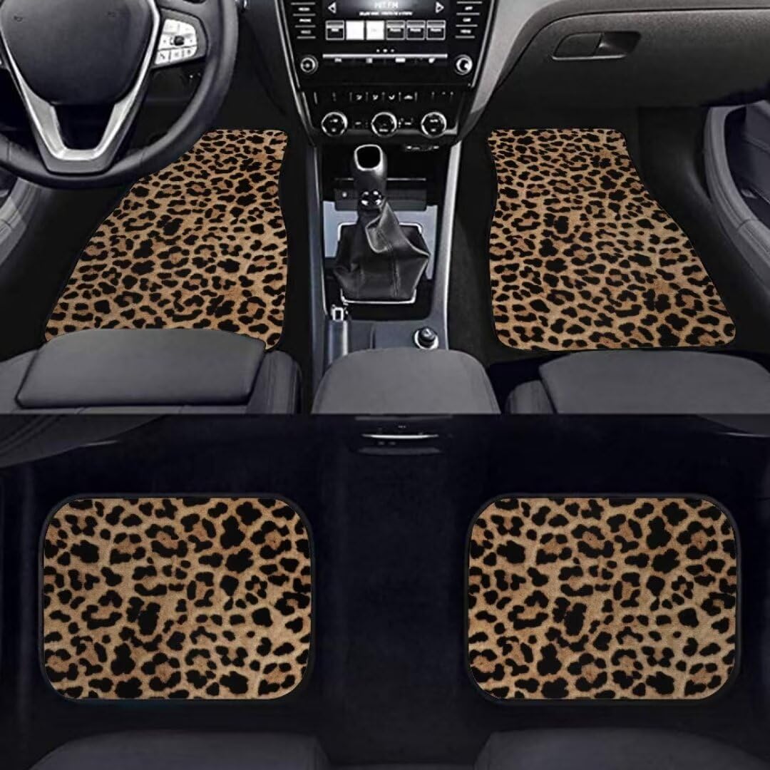 Leopard Print All Weather Floor Mats for Car SUV & Truck - Automotive Floor Mats 4 Pieces Set (Front & Rear), Heavy Duty Protection