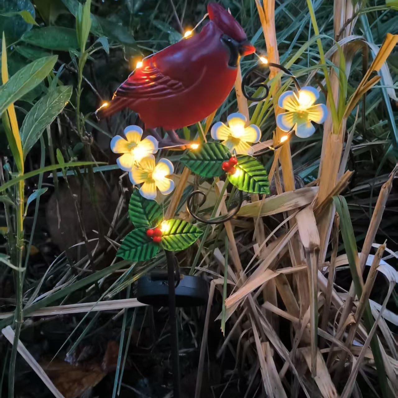 Cardinal Garden Decor Metal Cardinal Solar Light with Powered LED Garden Outdoor Decor for Yard, Lawn, Pathway, Walkway Cemetery Decorations for Grave Cardinals Grave Decorations for Cemetery 34 inch