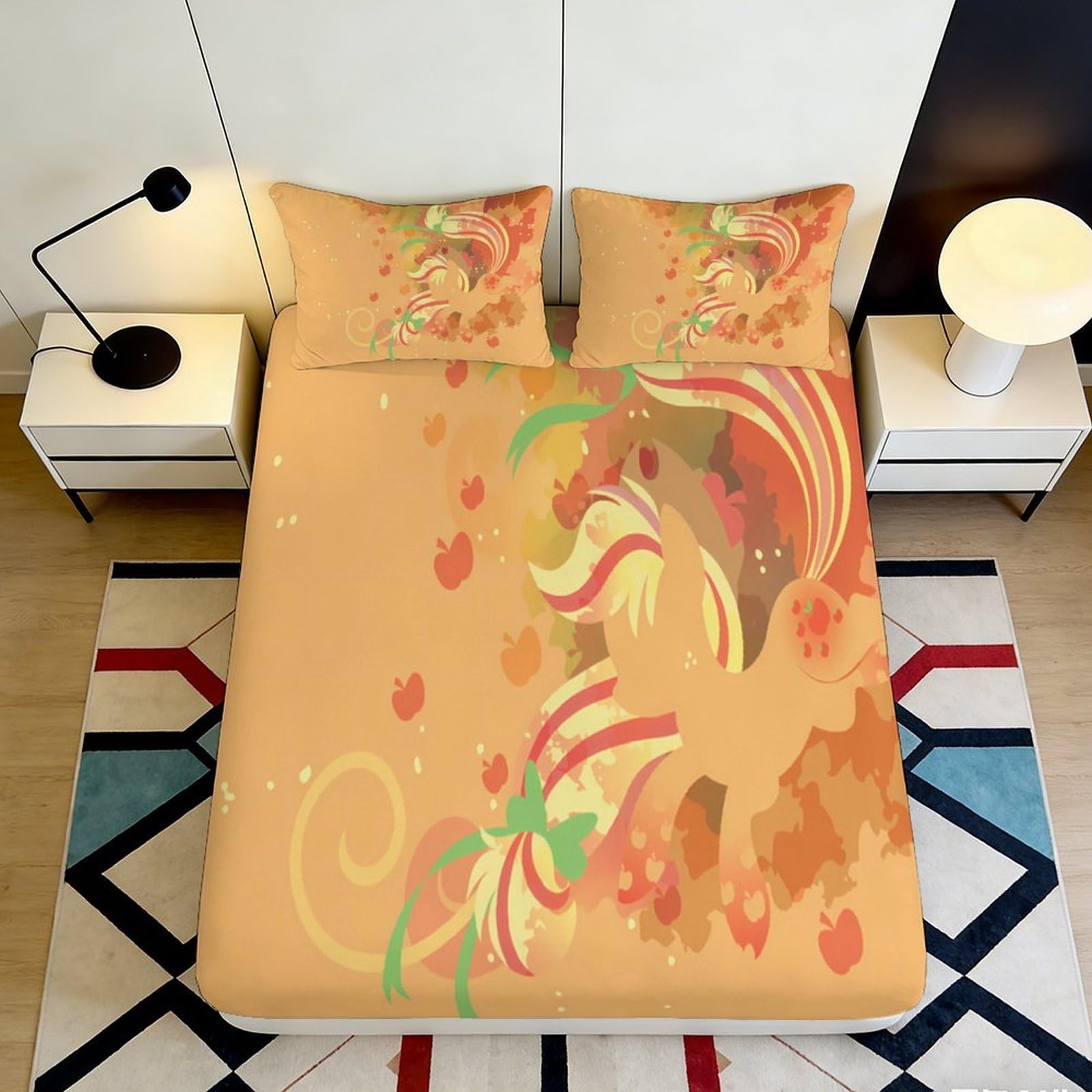 Jqzkxnhpbr Style-1 3D Printed Orange Floral Fitted Sheet Microfiber Soft Breathable Abstract Swirl Mattress Cover For Bedroom Decor 90X200x25cm