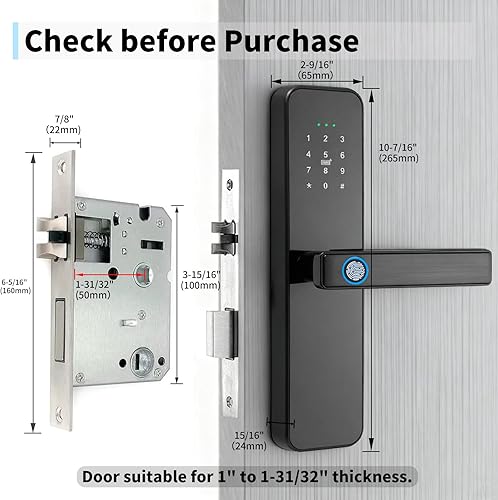 Miniatura 3 de EIYSIE Cerradura de puerta inteligente WiFi con asa, cerradura de huellas dactilares, cerradura de puerta de entrada sin llave con teclado,