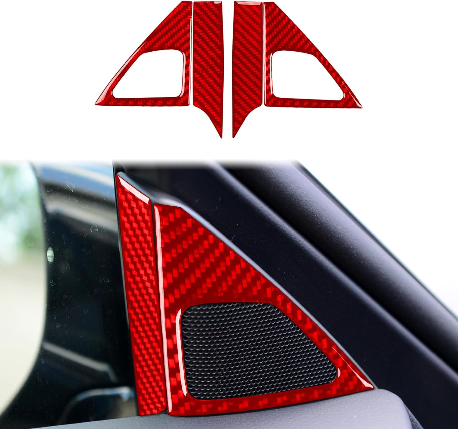 Real 3K Red Carbon Fiber Car Inner A-Pillar Horn Speaker Loudspeaker Panel Sticker Set Interior Accessories Compatible with Infiniti Q50 2014 2015 2016 2017 2018 2019 2020 2021 2022 2023 2024