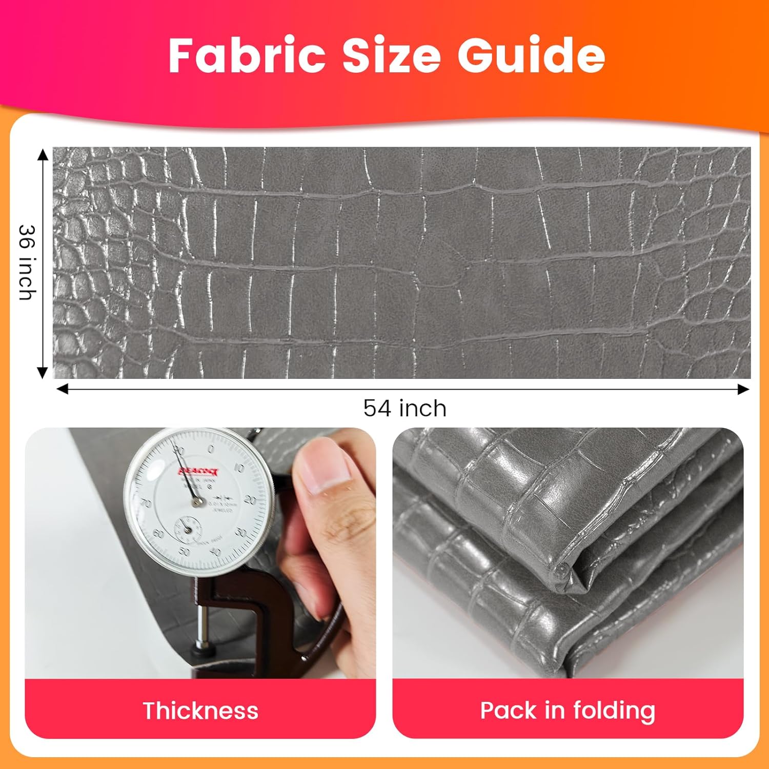 Crocodile Texture Vinyl Faux Leather Fabric, Embossed Alligator Synthetic PU Fabric, for Wallets Handbags DIY Craft and Upholstery Texture - 1 Yard 54"x36" (Grey)