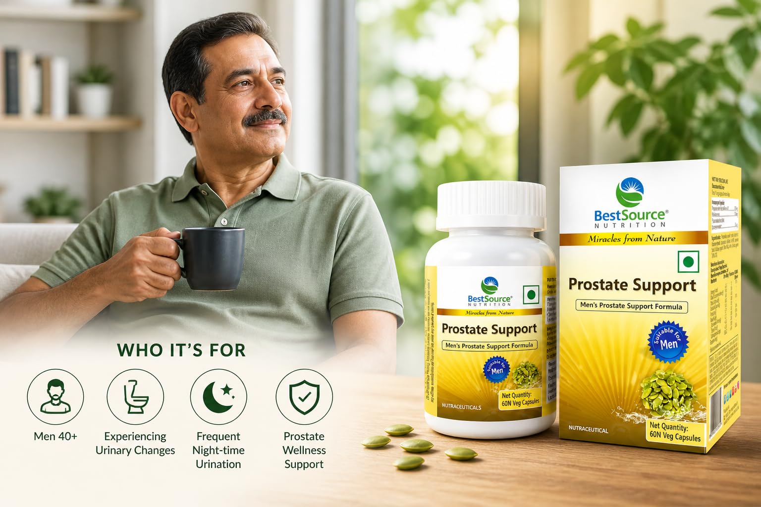 BestSource Prostate Support Formula (Pumpkin Seed, BetaSitosterol, Lycopene) for Men, 60 Veg capsules 1