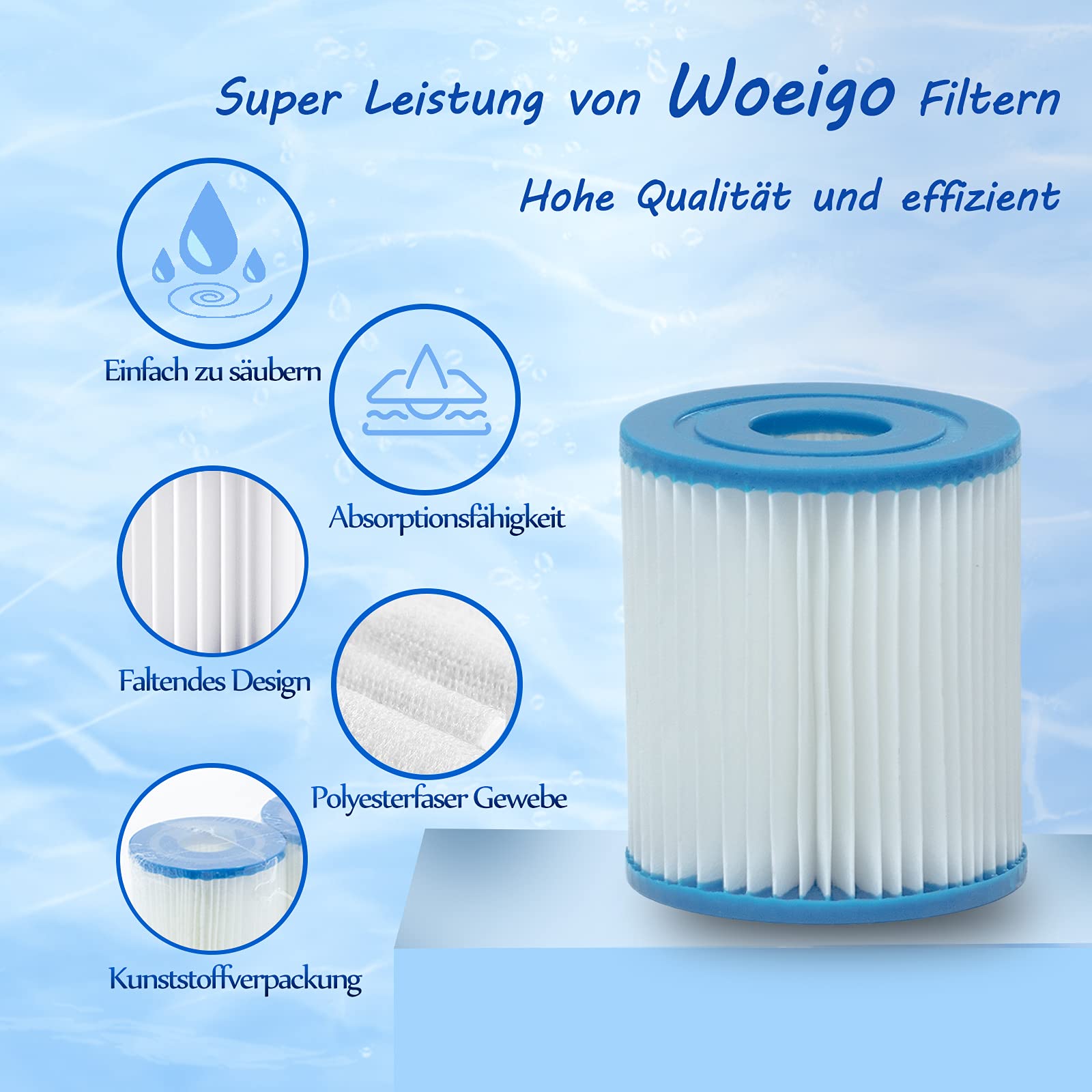 Lot De 6 Cartouches Filtrantes Taille I Pour Piscine - Compatible Pompes 1000 L/h - Faciles à Installer Et à Nettoyer