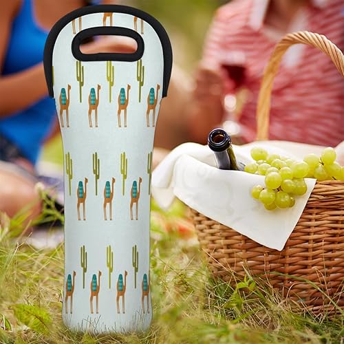 Miniatura 7 de Camel Cactus Neoprene Wine Carrier Tote Bag Reusable Wine Bag Portable Single Bottle Insulated Wine Cooler Bag Accessories for Champagne Wine Beer