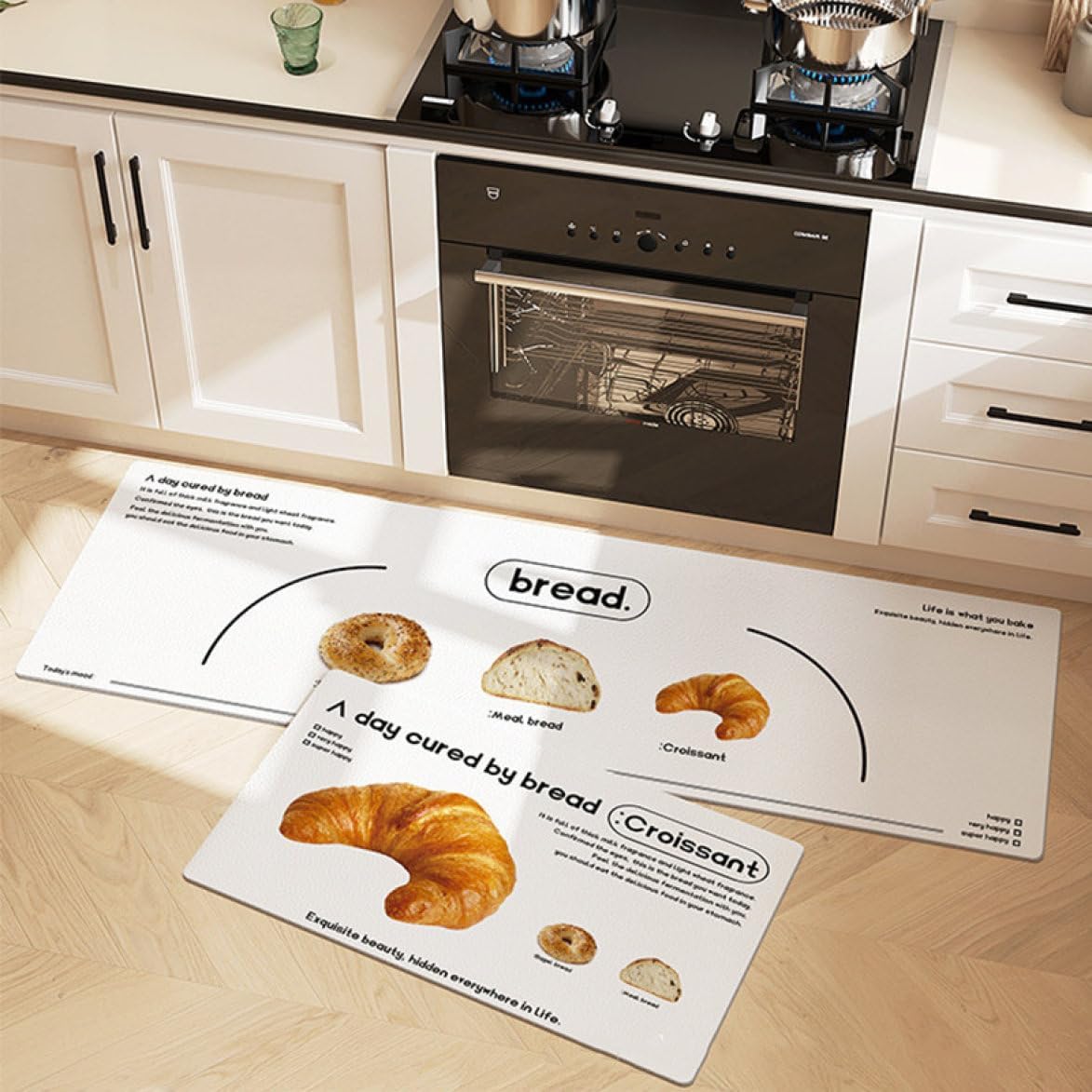 [HOG6] キッチンマット 拭ける パン柄 北欧 おしゃれ 台所マット ふける スタイル1 厚手 キッチン マット PVCマット