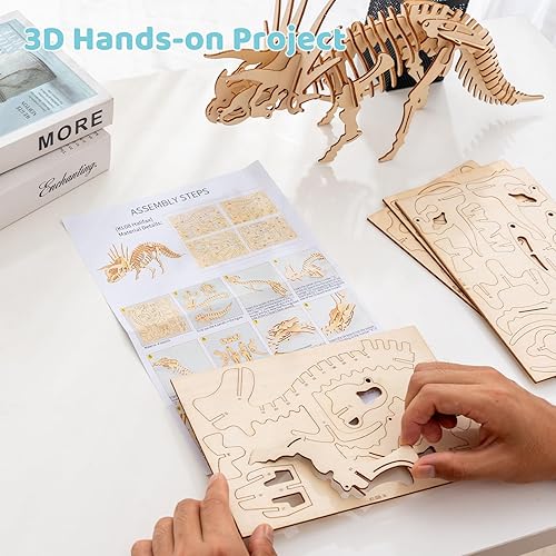 Miniatura 5 de CYAZOO - Rompecabezas de madera 3D de dinosaurio grande para adultos y niños, rompecabezas de bricolaje de alta gama Haenosaurus Styracosaurus,