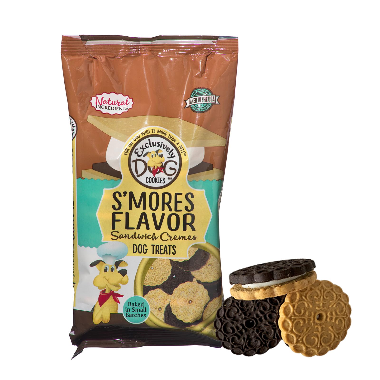 Exclusively Dog Cookies Sandwich Cremes S'Mores Flavor Dog Treats for Medium and Large Dogs, Natural and Made in The USA, 8 oz