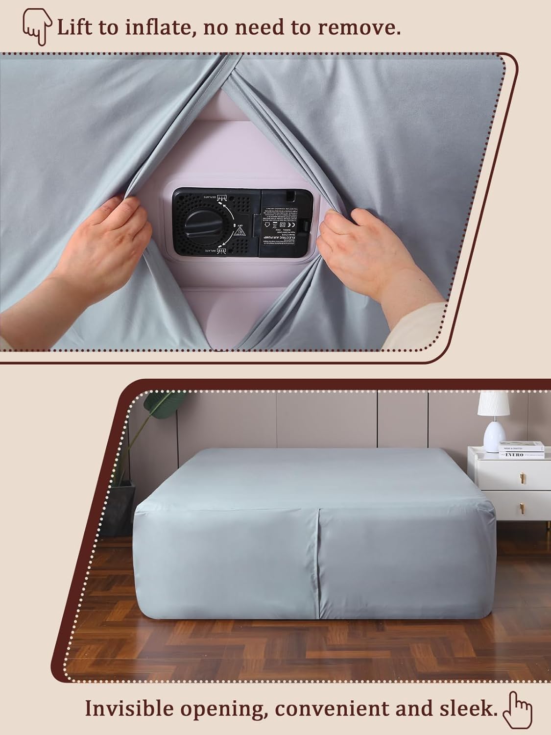 Twin Fitted Sheet for Air Mattress, with 18-24 Inch Extra Deep Pocket, Soft Breathable Air Bed Mattress Sheet Cover for Inflatable Bed, Grey