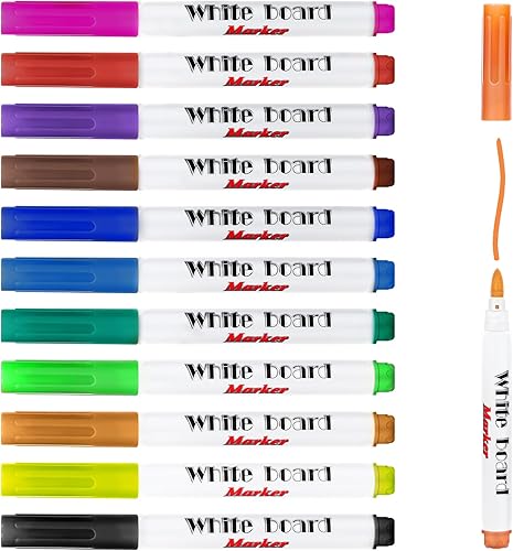 Marcadores de borrado en seco, marcadores lavables para niños, marcadores de pizarra blanca de punta fina, paquete de 12 bolígrafos mágicos de