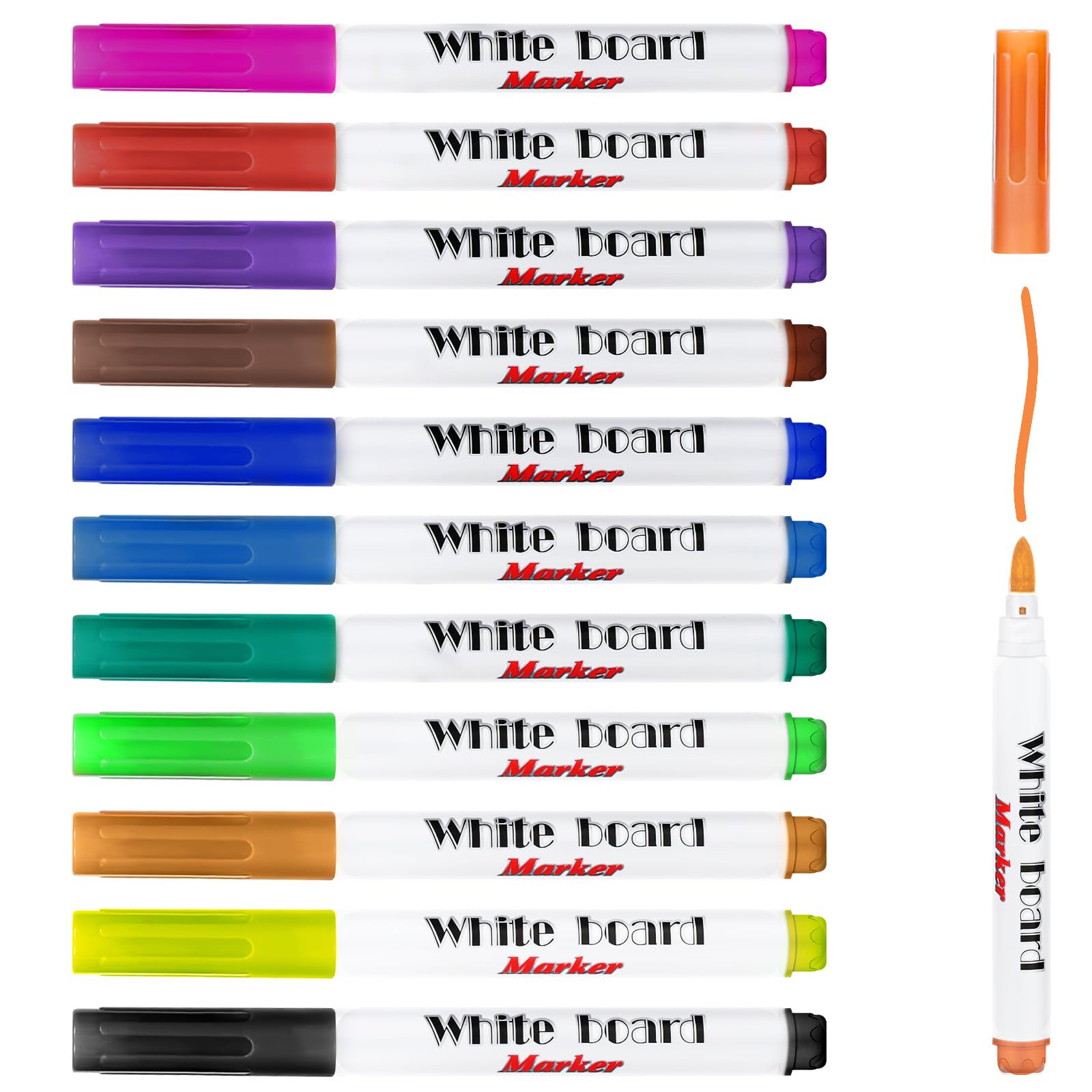 Yuliyaya Dry Erase Markers - Fine Tip Whiteboard Markers, 12 Pack, Washable, Ideal for Kids' Drawings and Tattoo Art