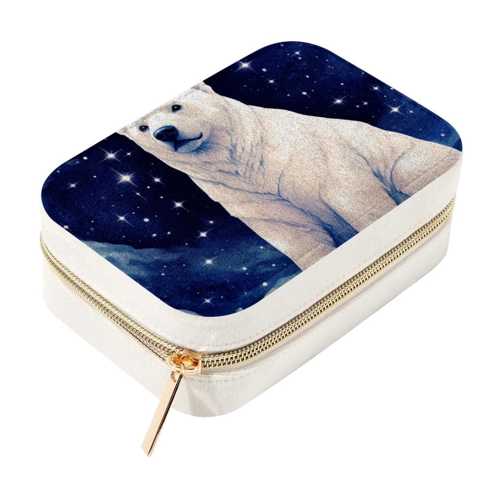 Joyero de diseño oso polar estrellado: soporte de doble capa y alta gama para collares