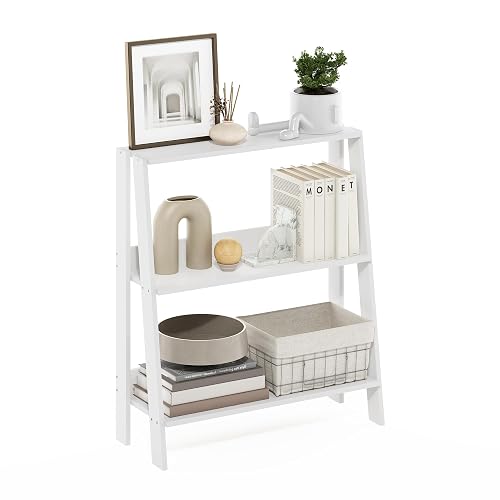 Furinno Ladder 3-Tier Book Shelf, Ladder Shelf, White
