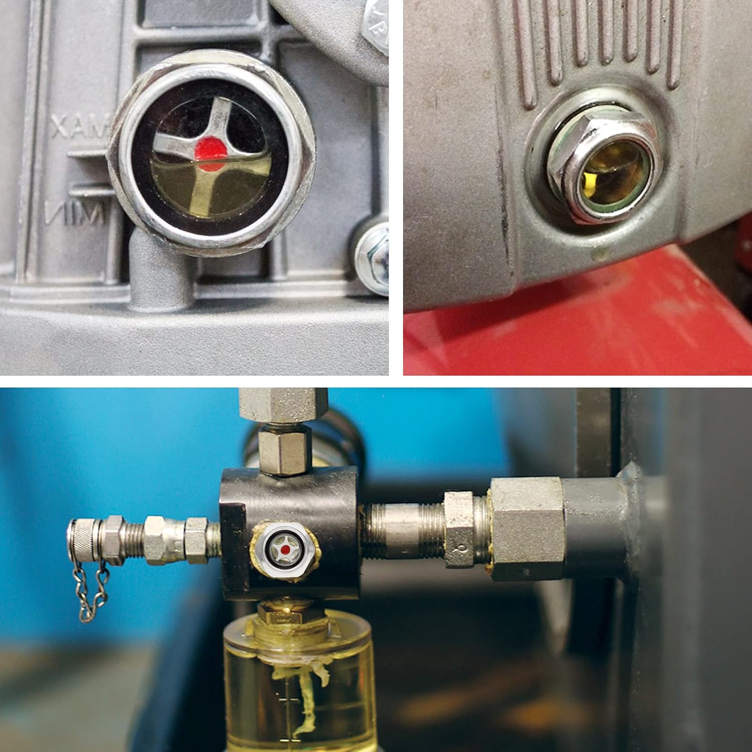 4Pcs Air compressor Oil Sight Glass 1/2 Inch NPT Oil Liquid Level Gauge Male Threaded Aluminum Alloy Oil Indicator Window For Air Compressor Gearbox Tan