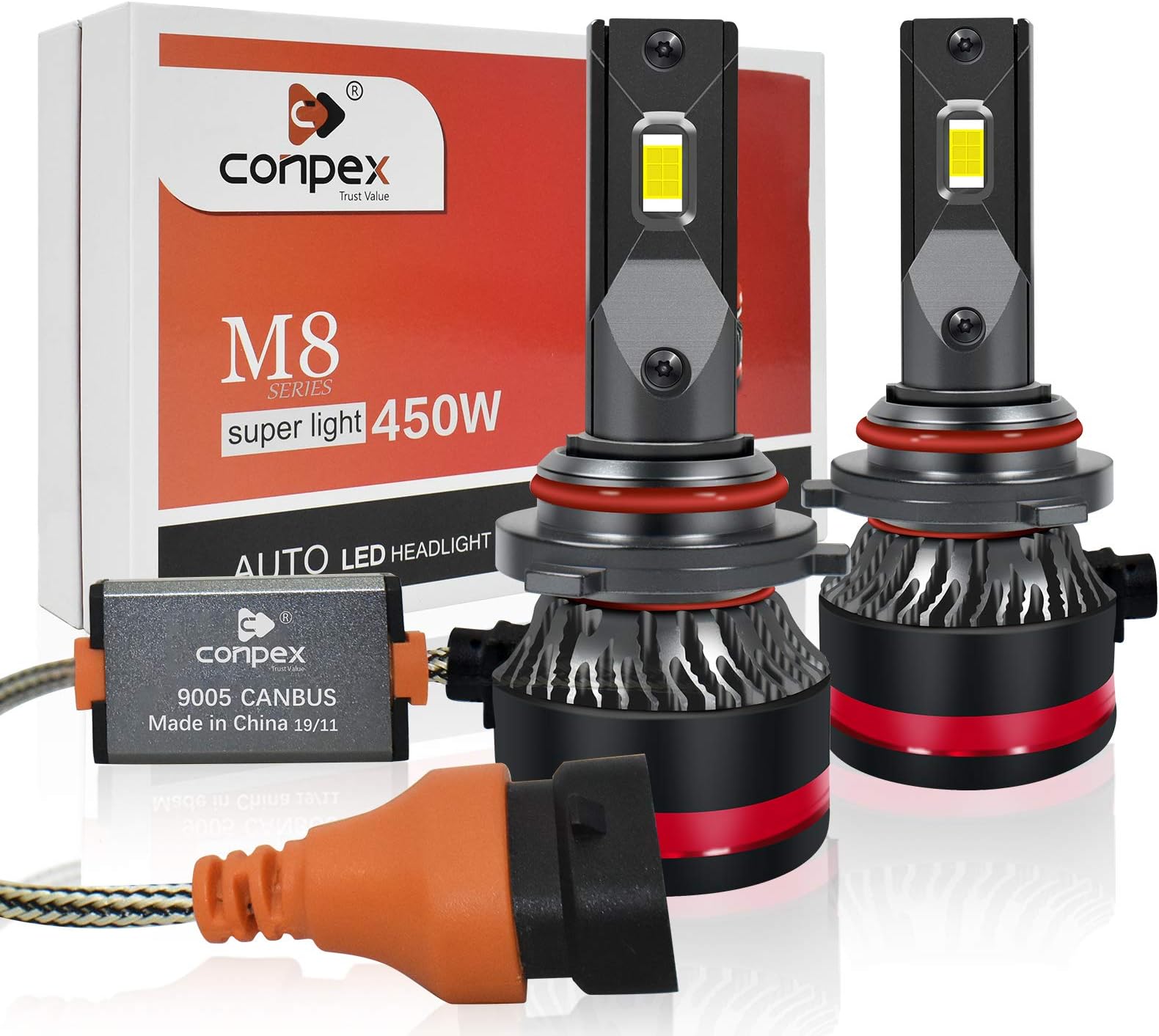 CONPEX 9005 HB3 LED Headlight Bulbs Conversion Kit 12,000 LM Extremely Bright 6000K Xenon White 2 Years Warranty for High Beam Low Beam