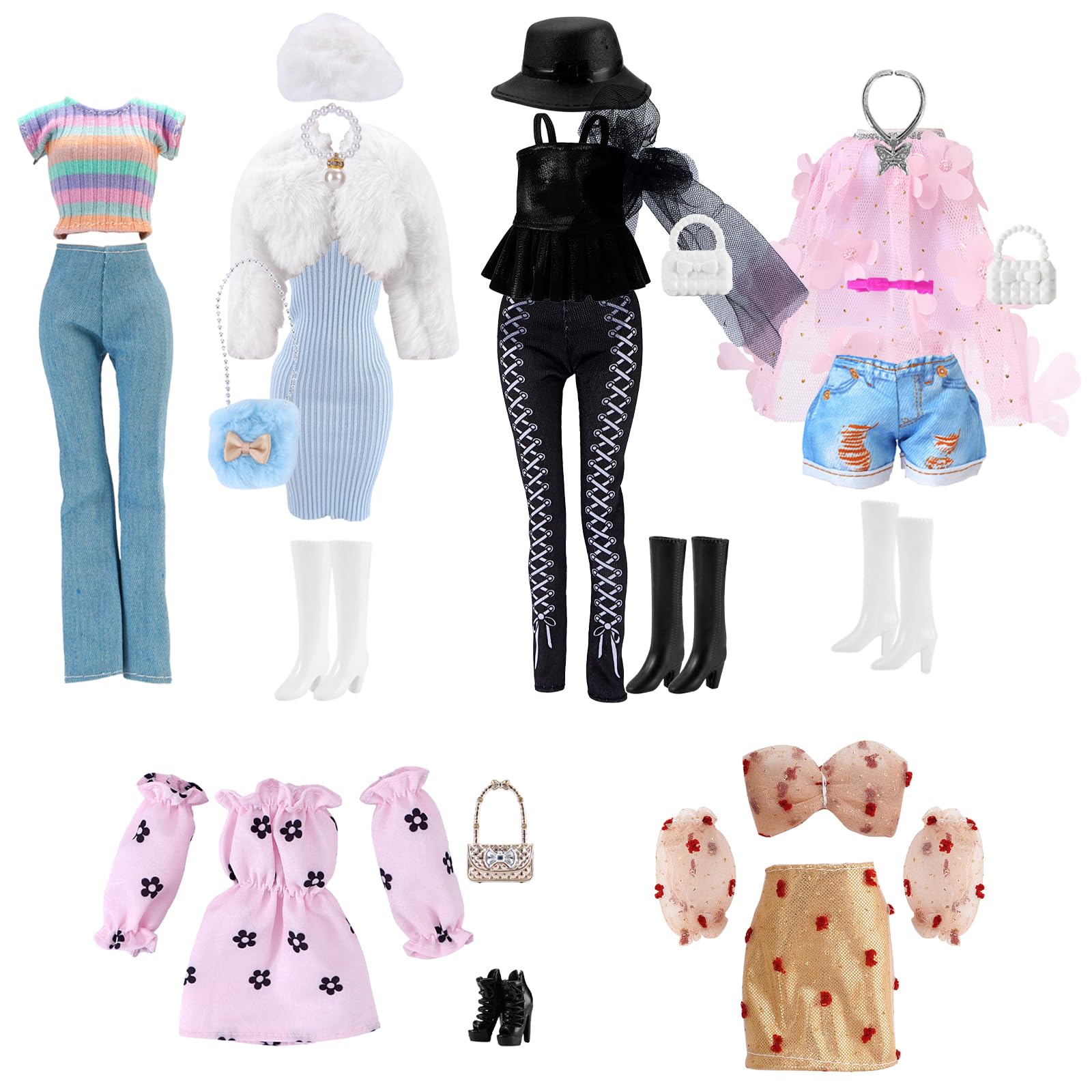 DAVBNM 29Pcs Clothes and Accessories Compatible with 11.5 Inch Girl Dolls, Fashion Clothes and Accessories, Including Party Dress, Strapless Princess Dress, Jewelry Accessorie, Fashion Tops Pants