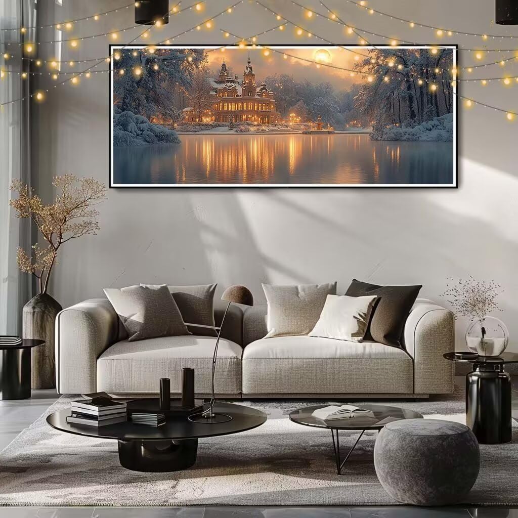 5D "zrób to sam" zamek dla dzieci, śnieżny krajobraz, obraz diamentowy (50 x 125 cm), produkcja mozaiki według liczb, zestaw do malowania krzyżykowego, obraz dla dorosłych, dekoracja domu 8Y-8272