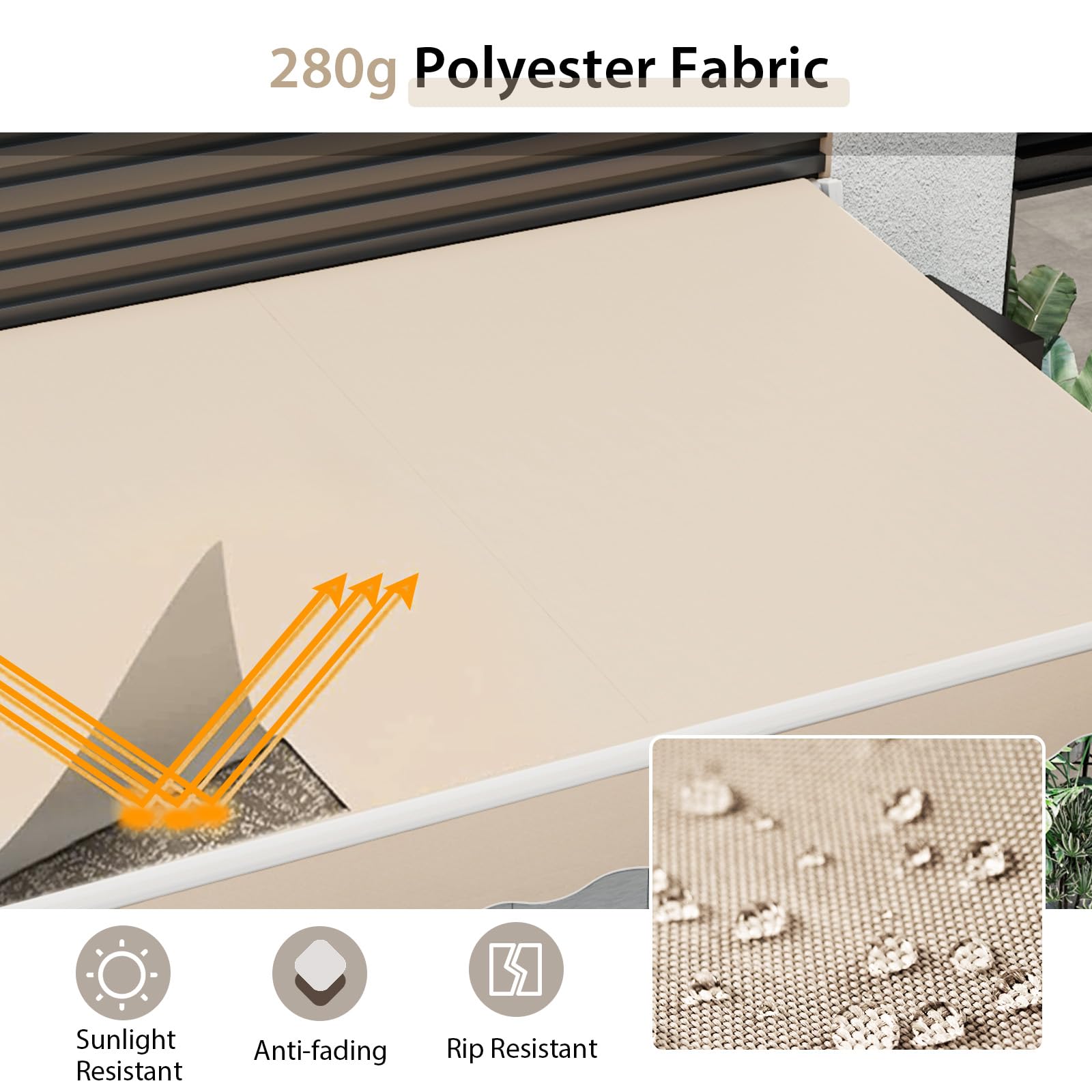 HOMASIS Toldo retráctil con manivela, Toldo de Pinza Regulable en ángulo con protección UV, Toldo con Brazo Plegable articulado para balcón, jardín, Patio y terraza (400x250cm, Beige)