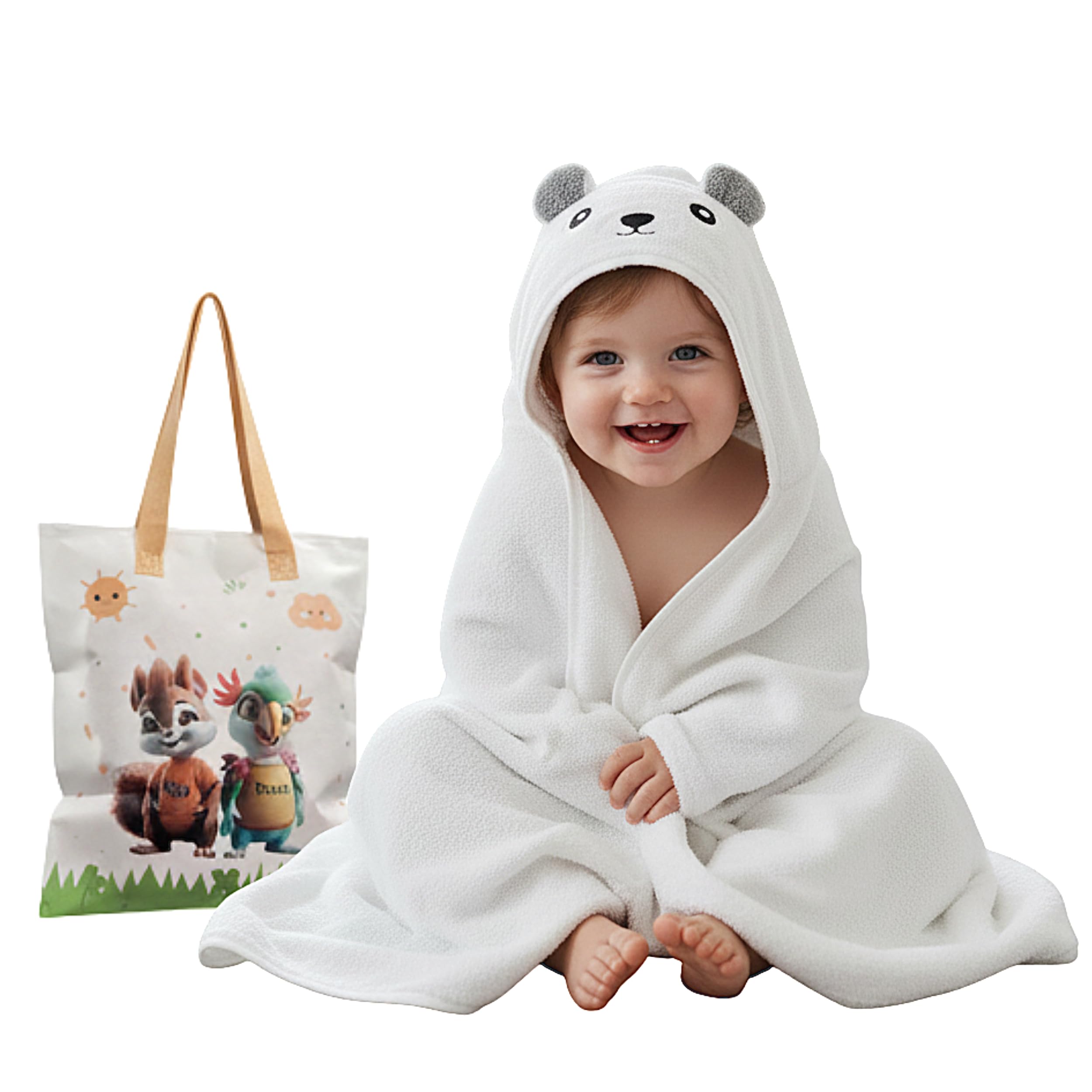 PAX PARROT Ultra-Soft Baby Hooded Towel | 4 Characters Stickers for Baby |100% Cotton, Hypoallergenic & Super Absorbent Bath Wrap for Newborns & Toddlers | Cute Animal Design, (0-5Years)-image-13